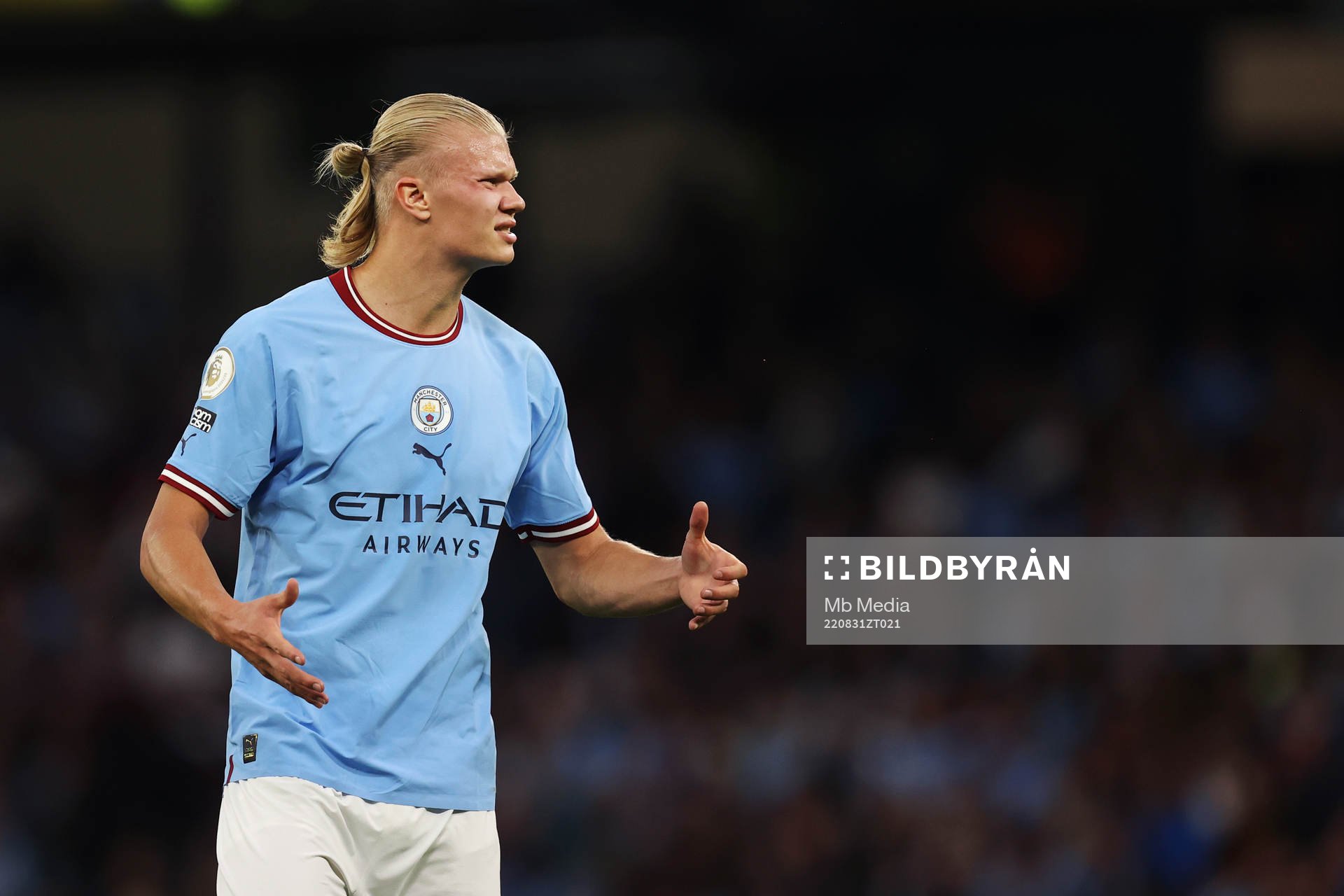 Erling Braut Haaland of Manchester City during the Premier League match between Manchester City and Nottingham Forest on August 31 2022 in Manchester.