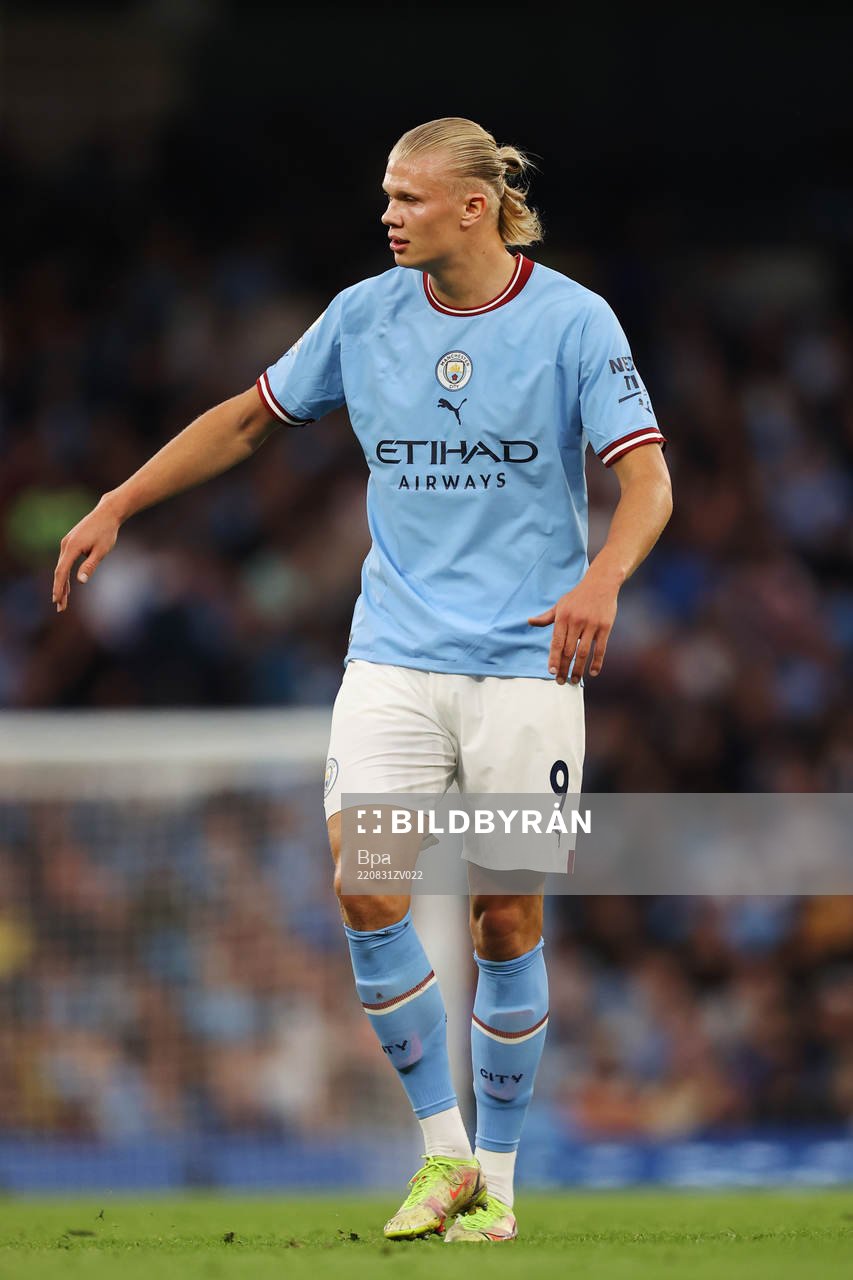Erling Braut Haaland of Manchester City during the Premier League match between Manchester City and Nottingham Forest on August 31 2022 in Manchester.