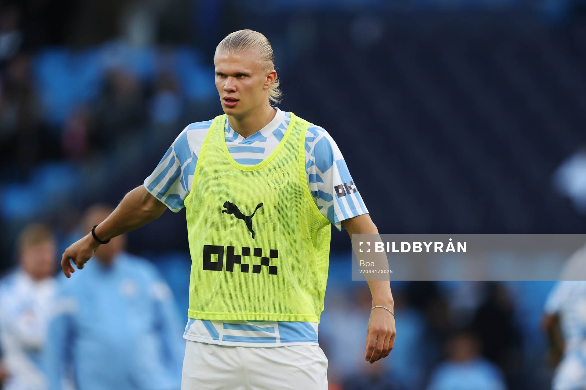 Erling Braut Haaland of Manchester City before the Premier League match between Manchester City and Nottingham Forest on August 31 2022 in Manchester.