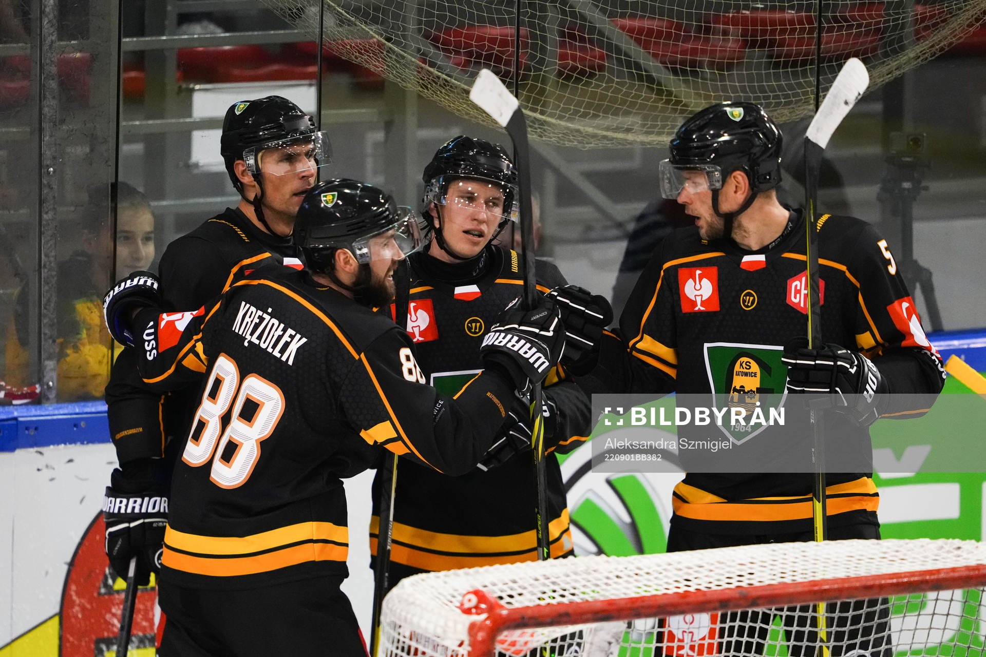 Bartosz Fraszko of Katowice celebrate with team mates