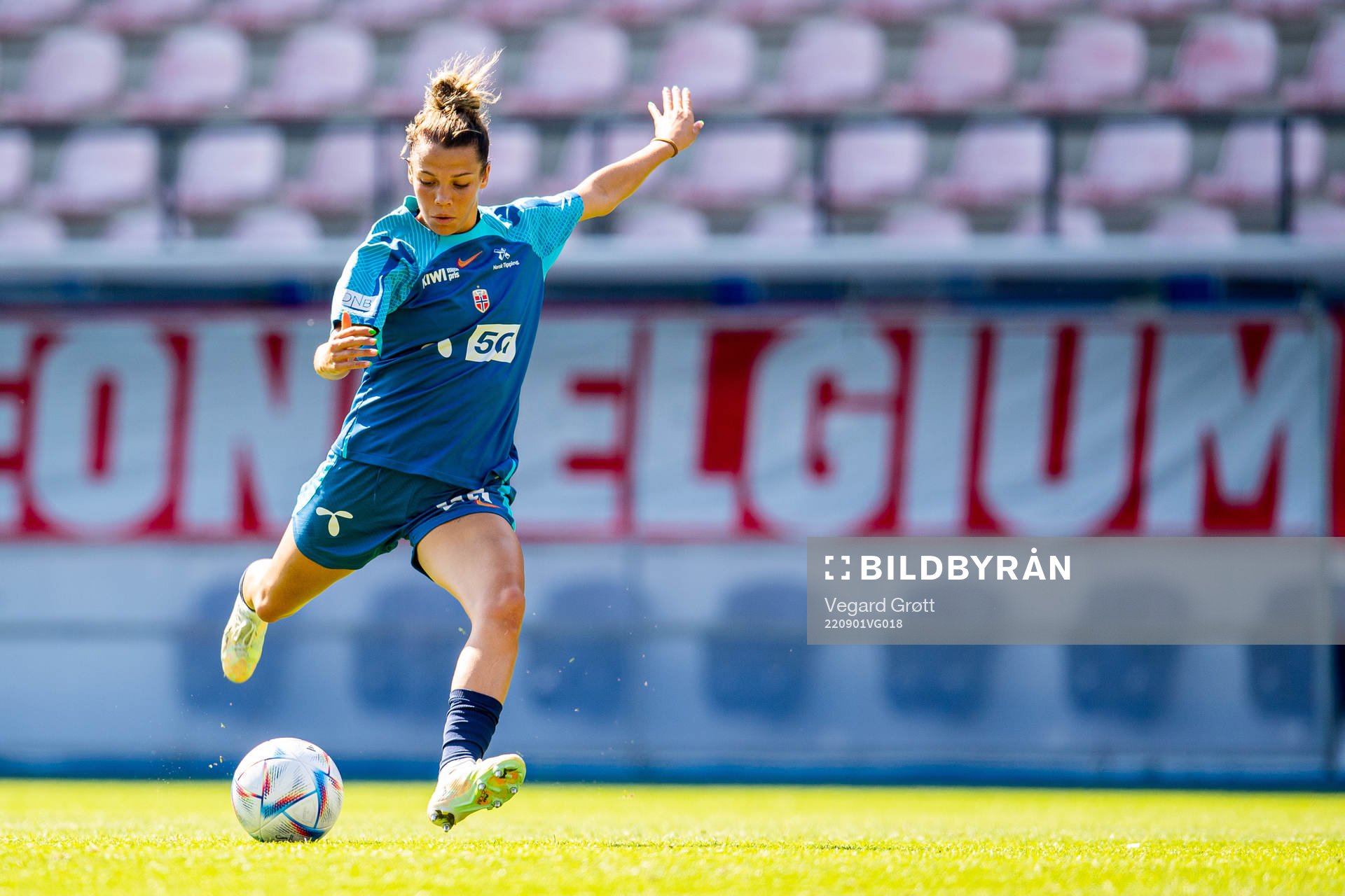Celin Bizet Ildhusøy of the Norwegian women's national football team during a training session on September 1, 2022 in Leuven.