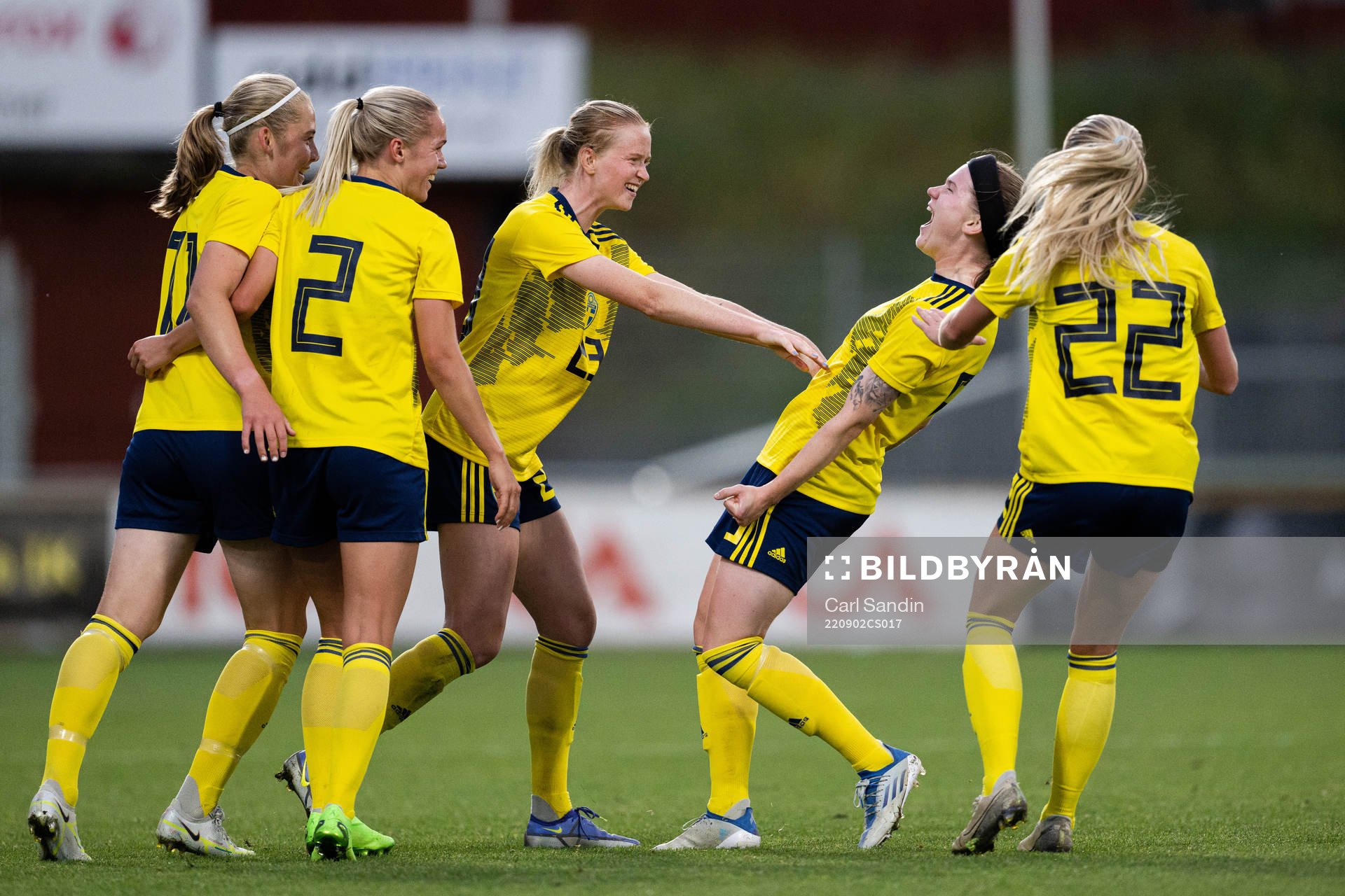 Emma Östlund and Linn Vickius of Sweden celebrate the 1-1