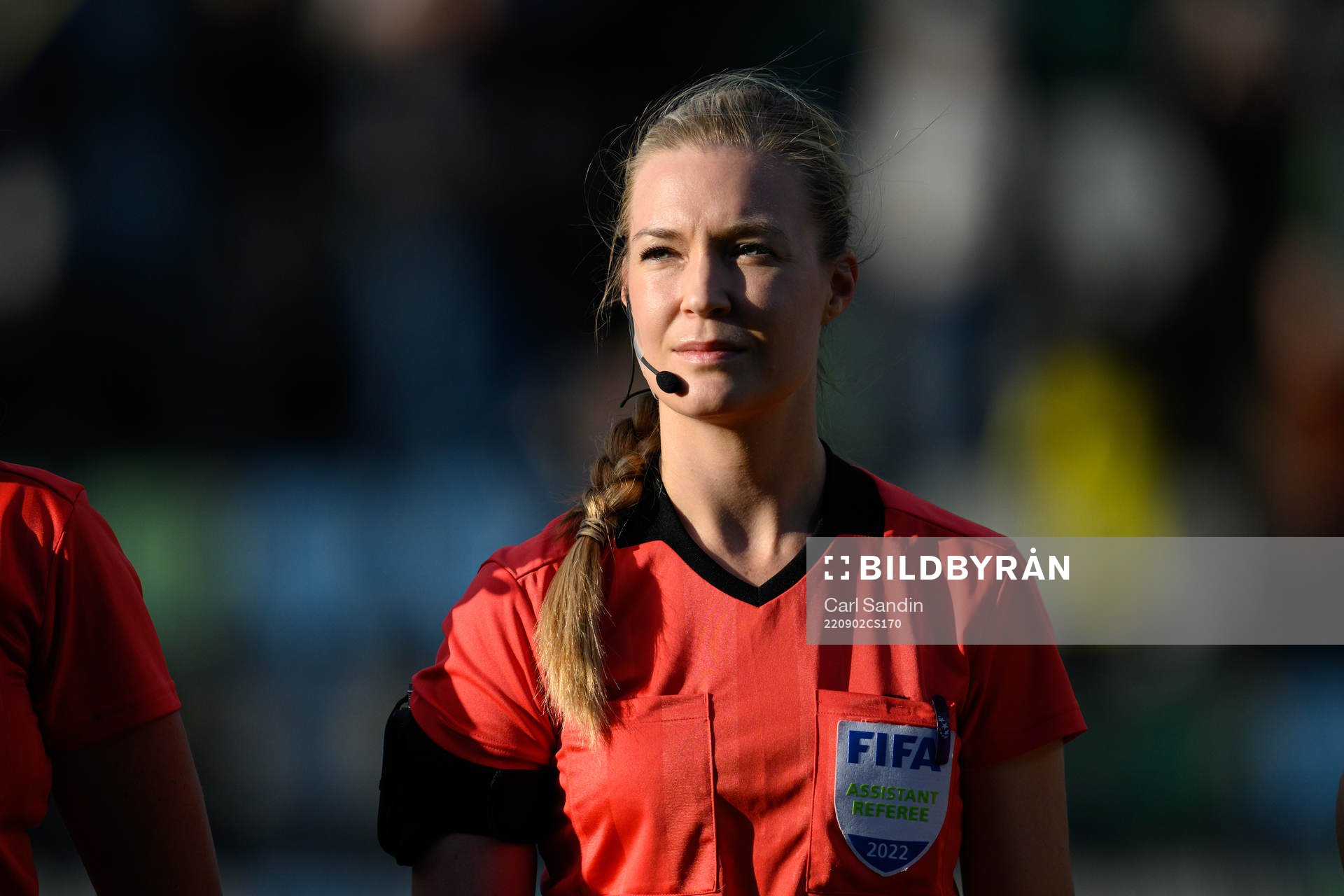Assistant referee Camilla Stendahl at lineup ahead of the international friendly U23 football match between Sweden and Belgium on September 2, 2022 in Jönköping.