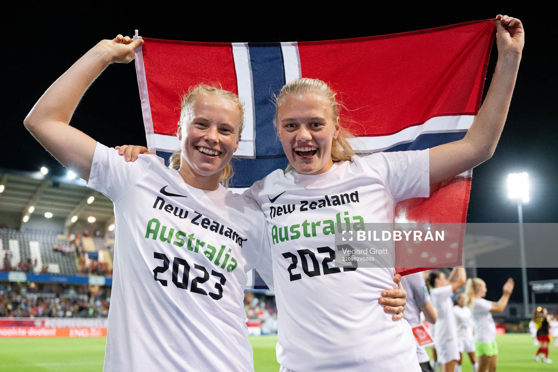 Julie Blakstad and Mathilde Harviken of Norway celebrate