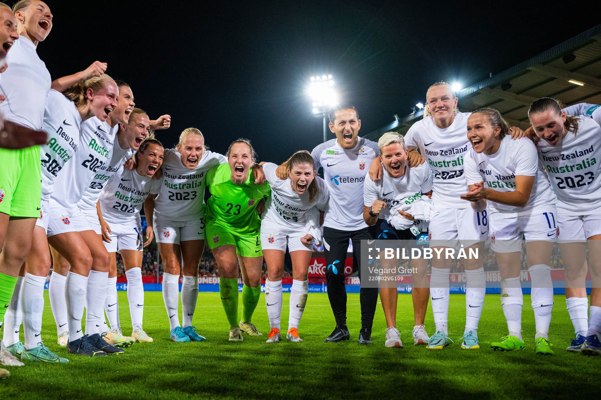 Players and staff of Norway celebrate