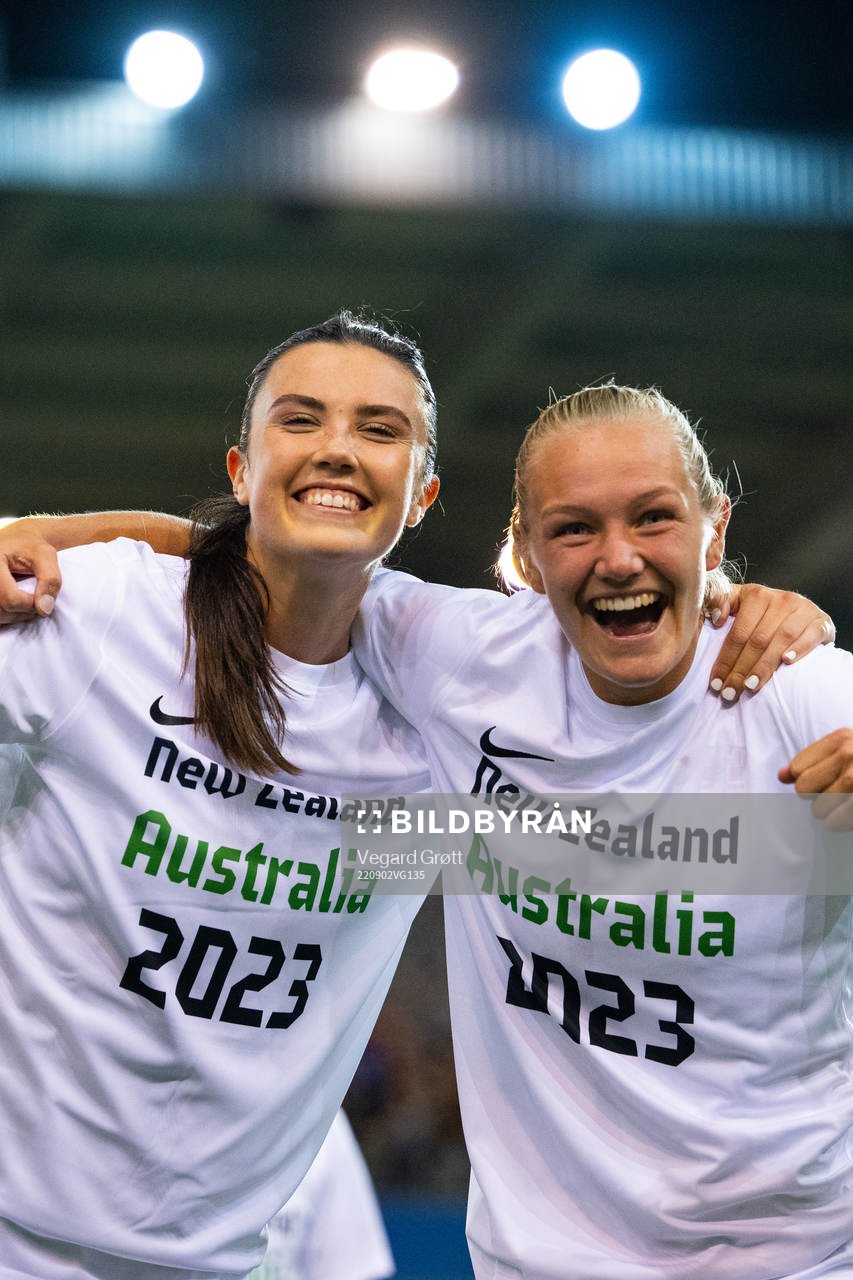 Ingrid Syrstad Engen and Frida Maanum of Norway celebrate