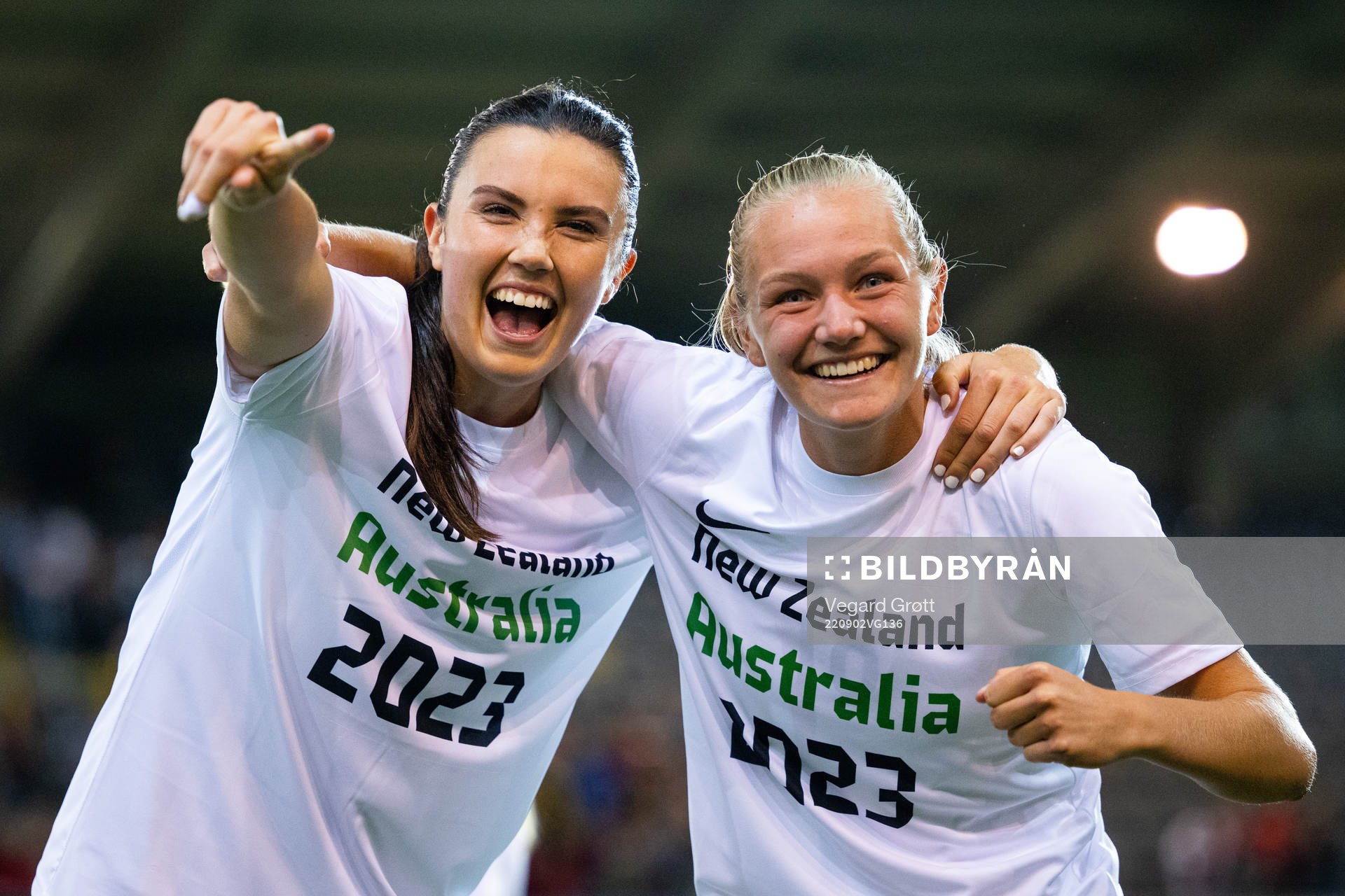 Ingrid Syrstad Engen and Frida Maanum of Norway celebrate