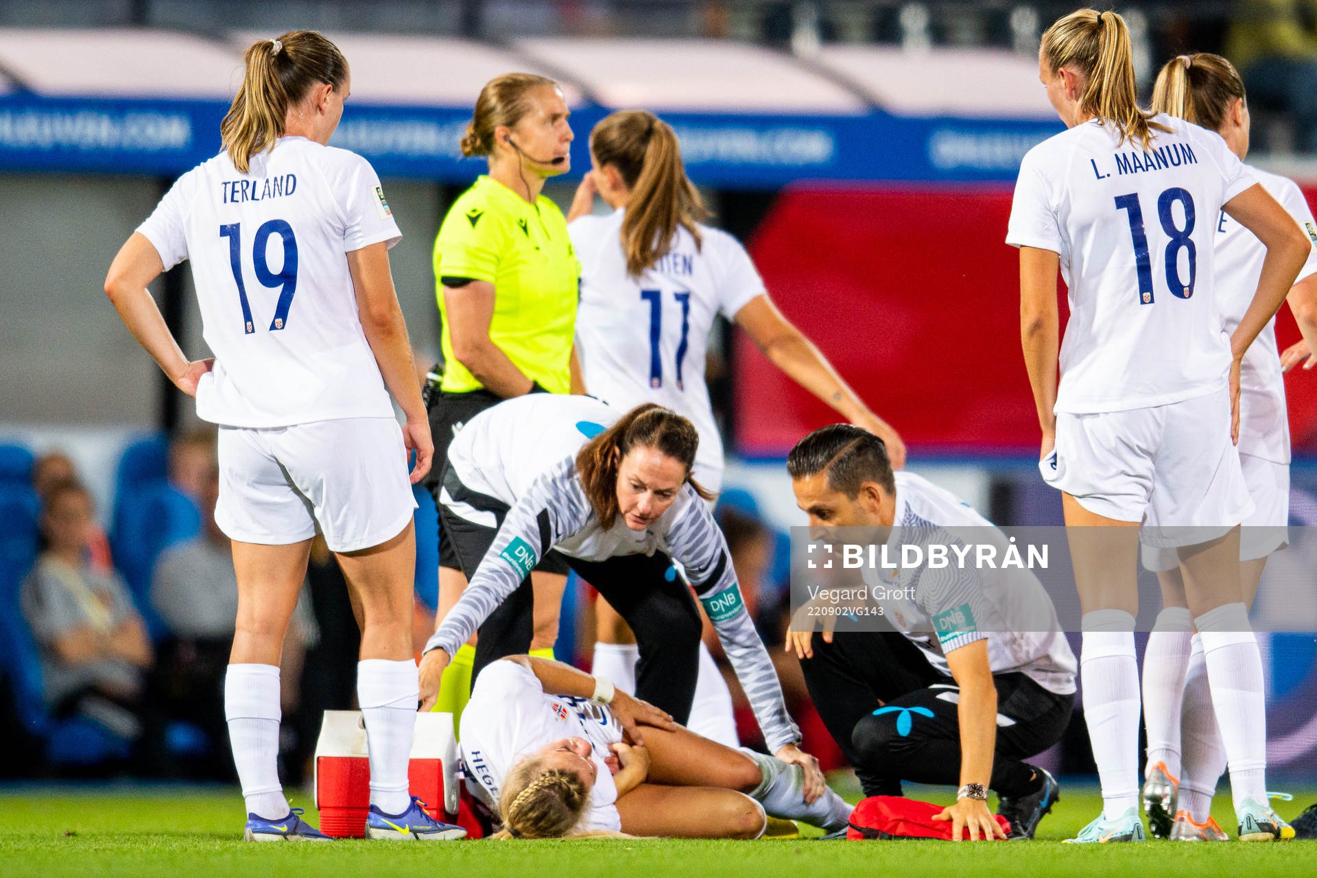 Ada Hegerberg of Norway gets medical treatment from physio