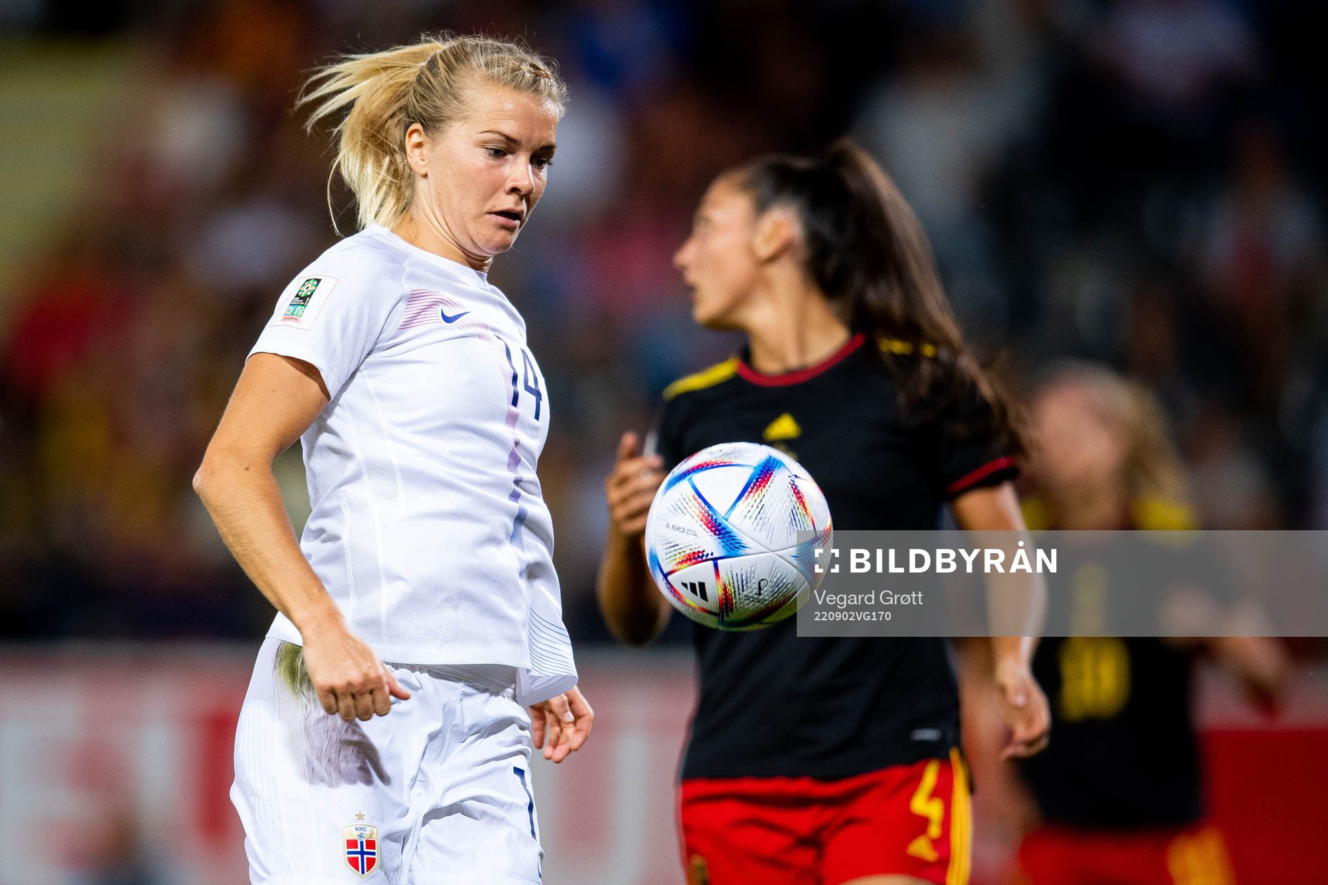 Ada Hegerberg of Norway during the FIFA Women's World Cup Qualifier football match between Belgium and Norway on September 2, 2022 in Leuven.