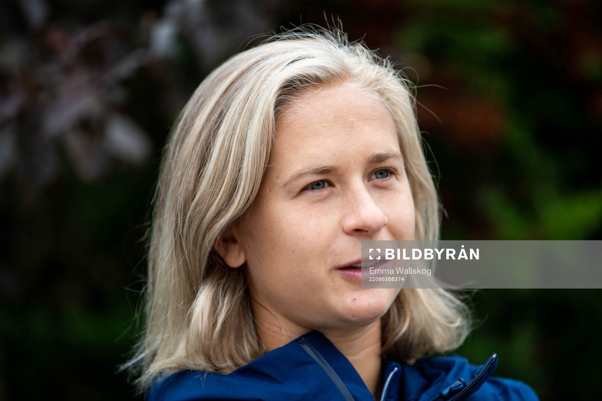 Filippa Curmark is interviewed by the media during a press event with the women's national football team of Sweden on September 3, 2022 in Visby. 
