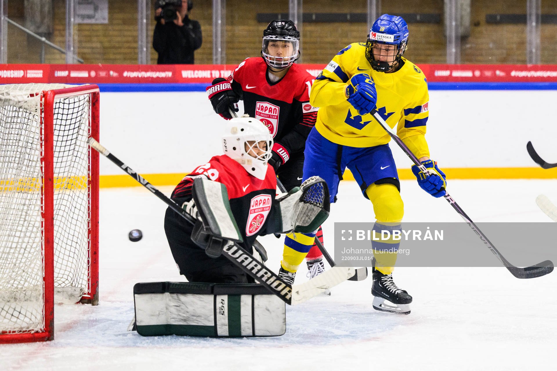 Emma Murén of Sweden (not pictured) scores 0-1 behind