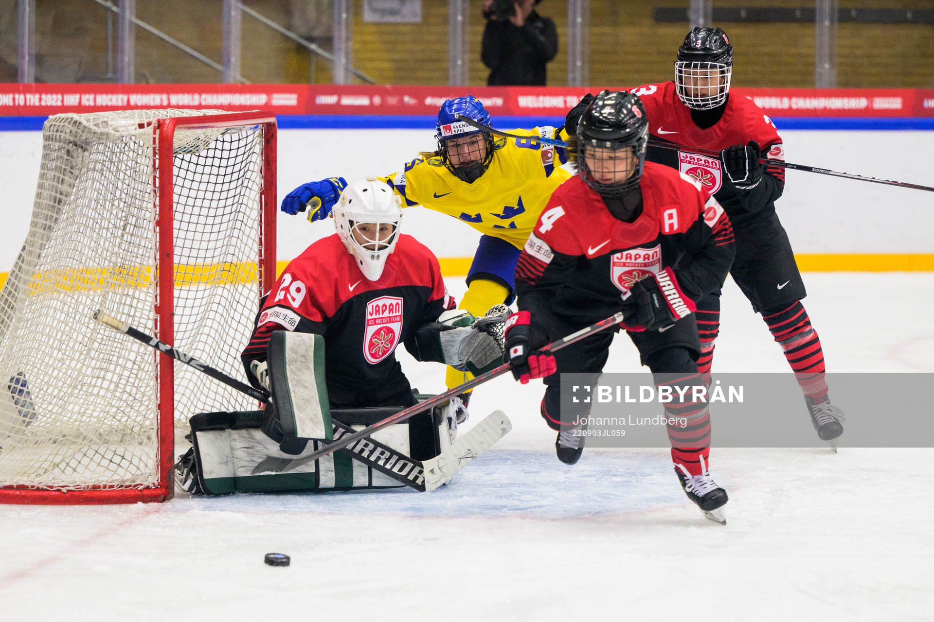 Mira Jungåker of Sweden against goaltender Miyuu Masuhara,