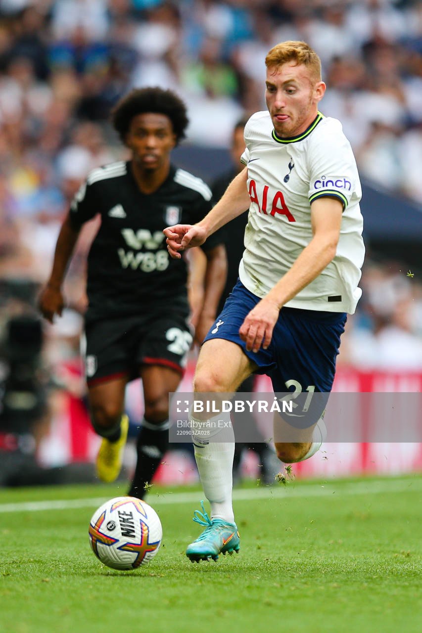 Dejan Kulusevski of Tottenham during the Premier League match between Tottenham and Fulham on September 3, 2022 in London. 