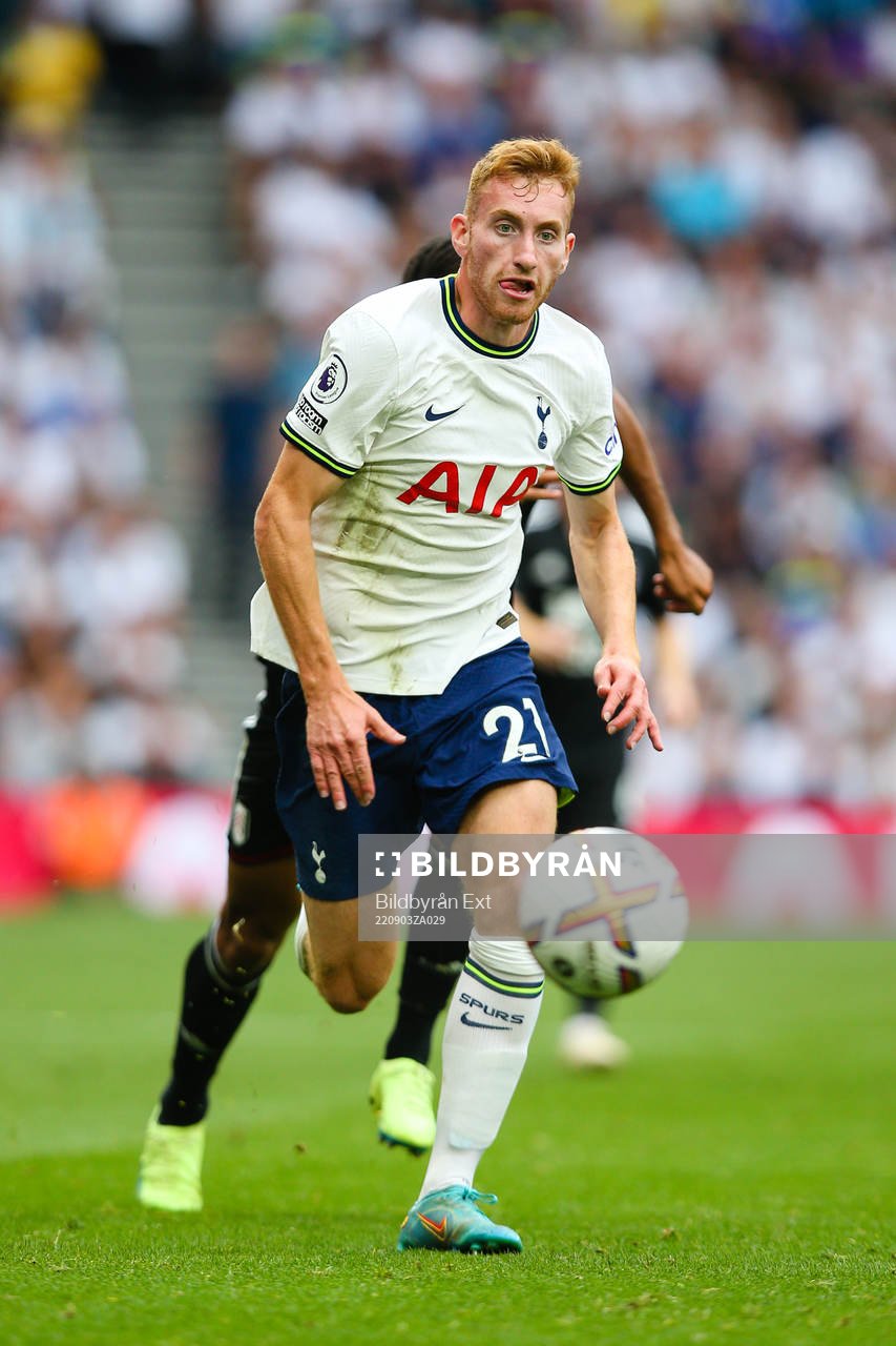 Dejan Kulusevski of Tottenham during the Premier League match between Tottenham and Fulham on September 3, 2022 in London. 