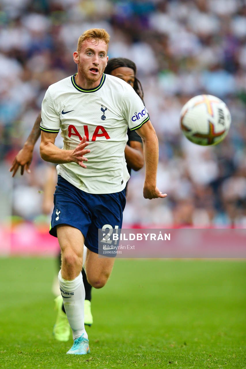 Dejan Kulusevski of Tottenham during the Premier League match between Tottenham and Fulham on September 3, 2022 in London. 