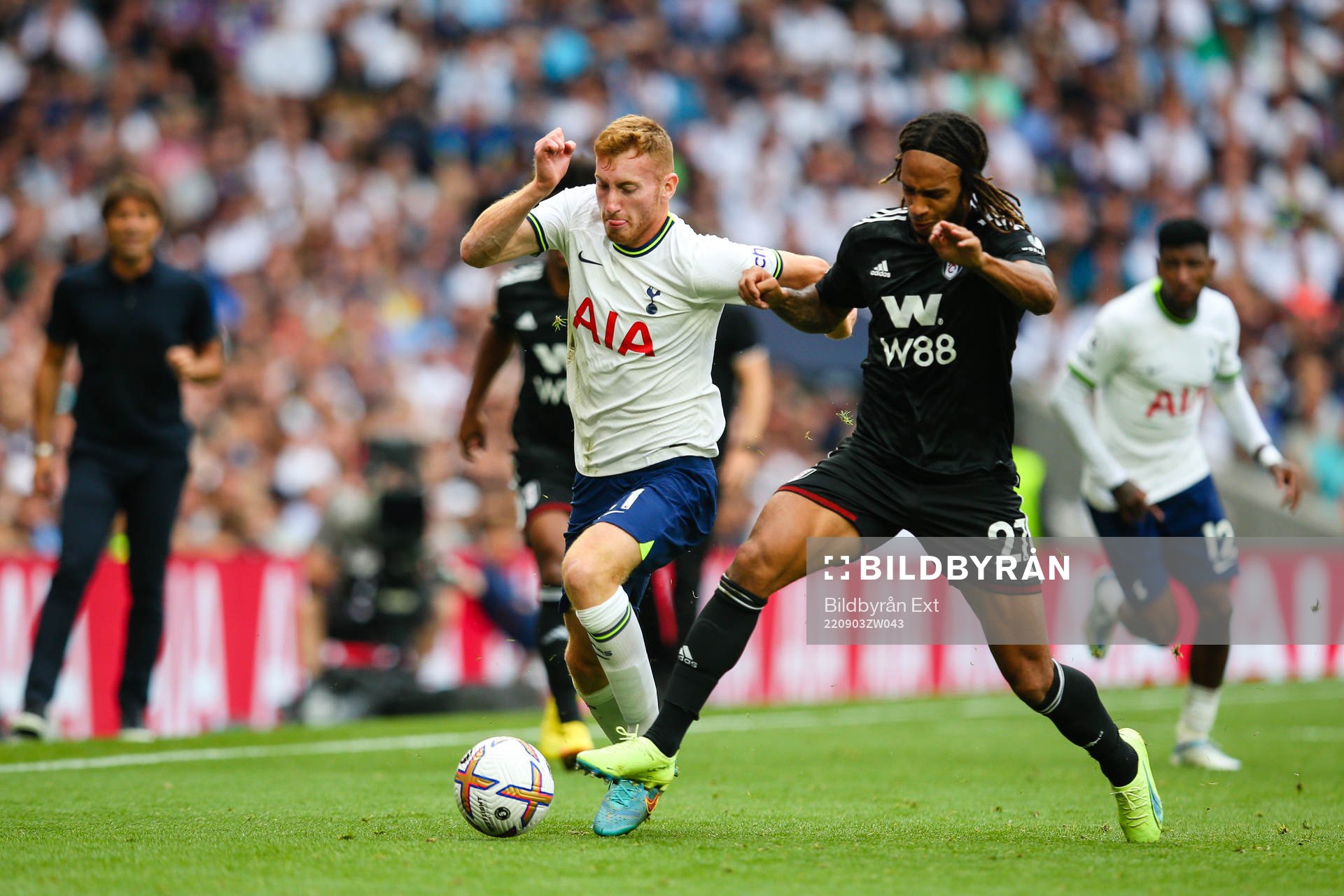Dejan Kulusevski of Tottenham during the Premier League match between Tottenham and Fulham on September 3, 2022 in London. 