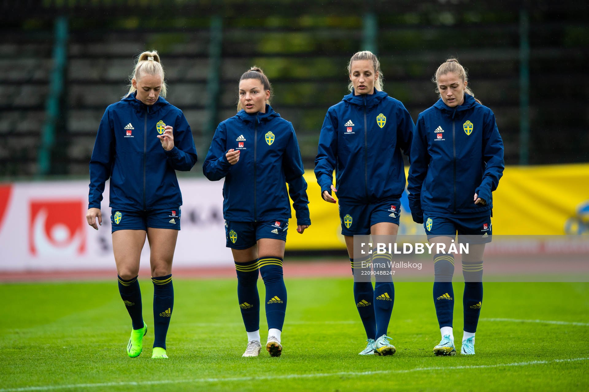 Stina Blackstenius, Johanna Rytting Kaneryd, Nathalie Björn and Filippa Angeldahl during a training session with the women's national football team on September 4, 2022 in Visby.
