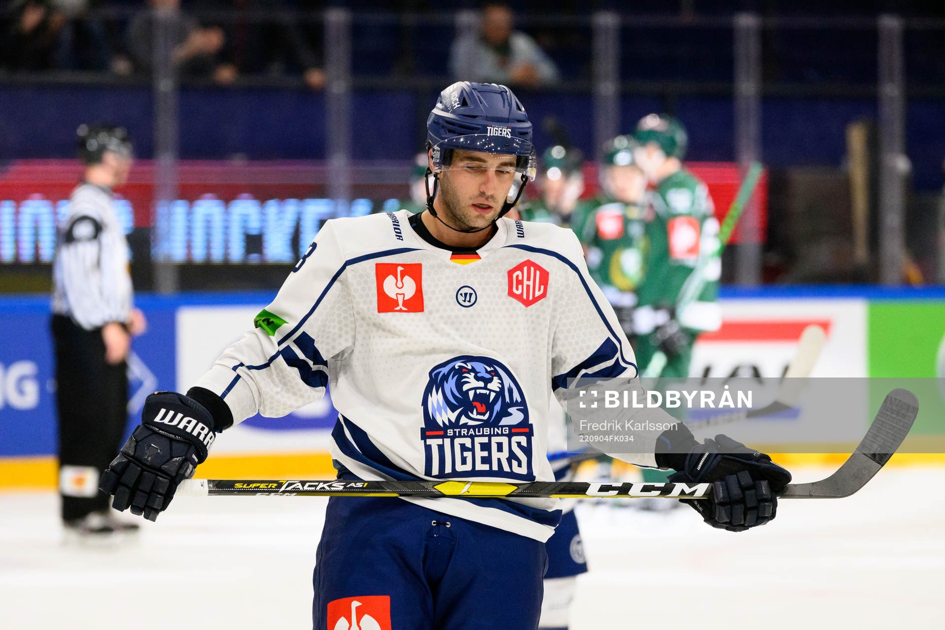 Brandon Manning of Straubing Tigers looks dejected