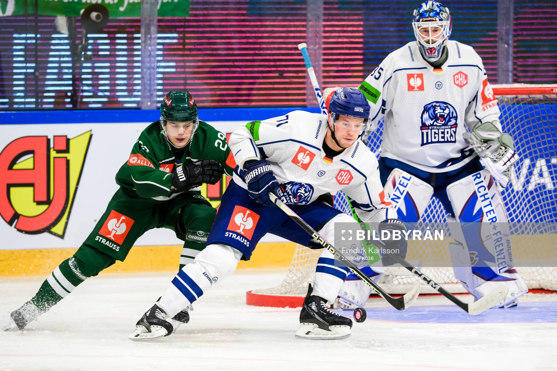 Färjestad Lucas Forsell and Straubing Tigers Trent Bourque