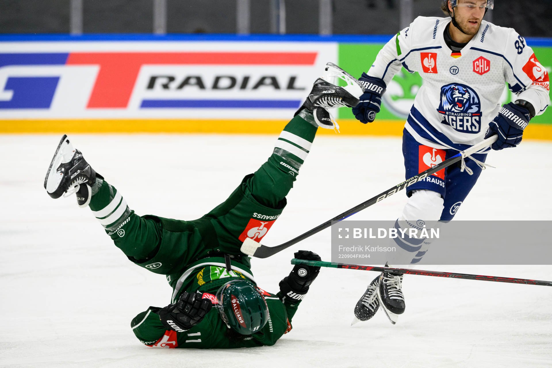 Joakim Nygård of Färjestad and JC Lipon of Straubing
