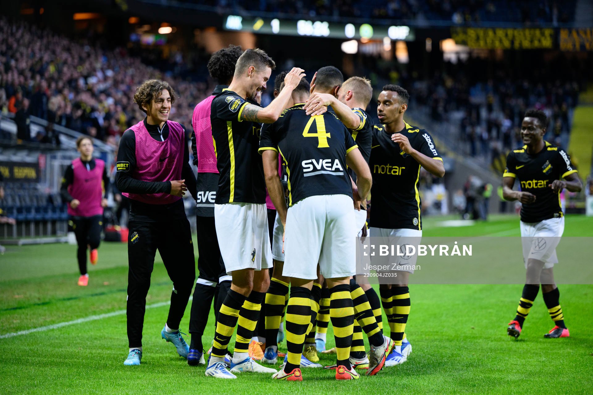 AIKs Nabil Bahoui jublar efter 2-0 under fotbollsmatchen i Allsvenskan mellan AIK och GIF Sundsvall den 4 september 2022 i Stockholm. 