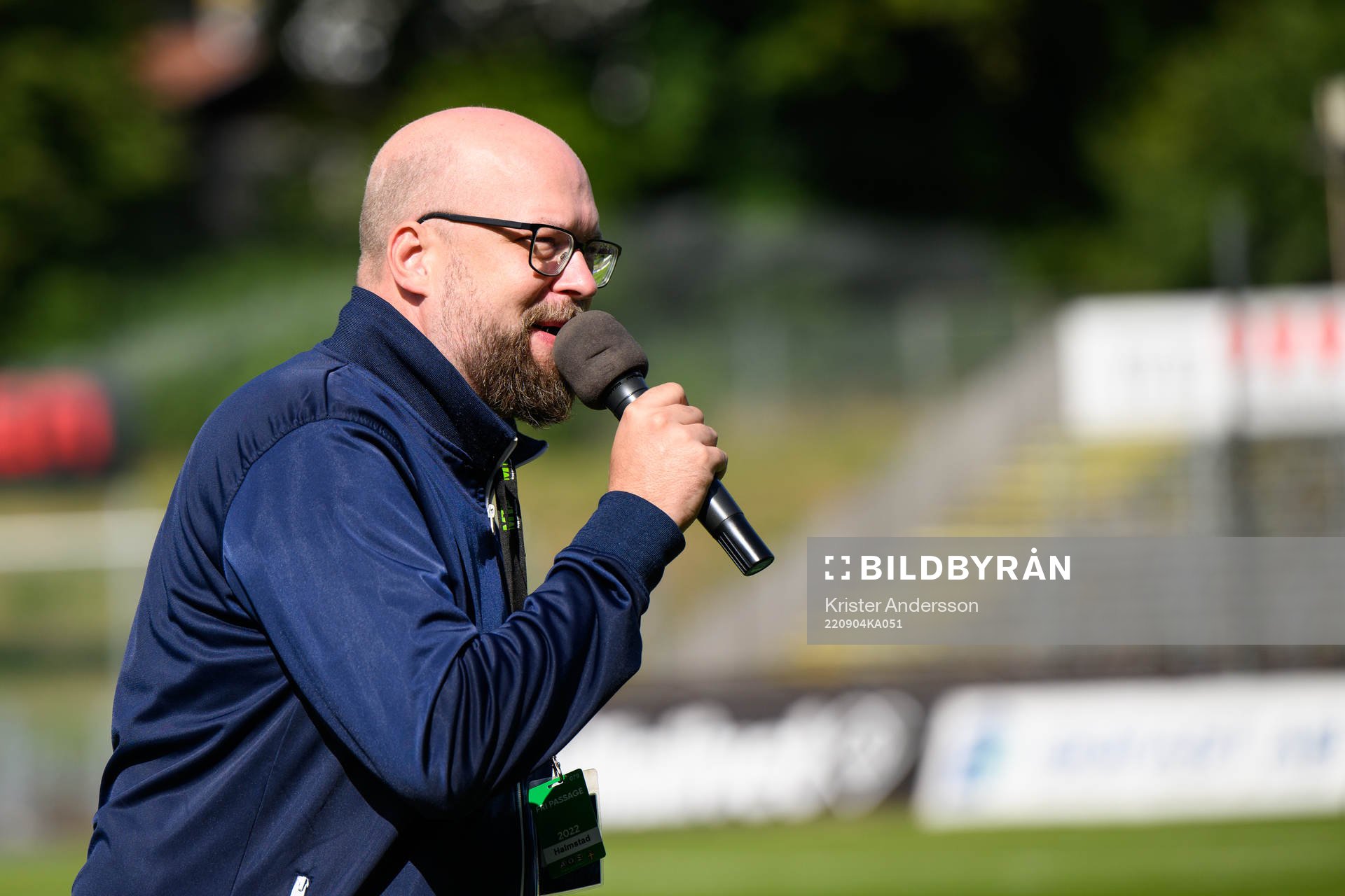 Halmstads speaker Christopher Dahlström fotbollsmatchen i