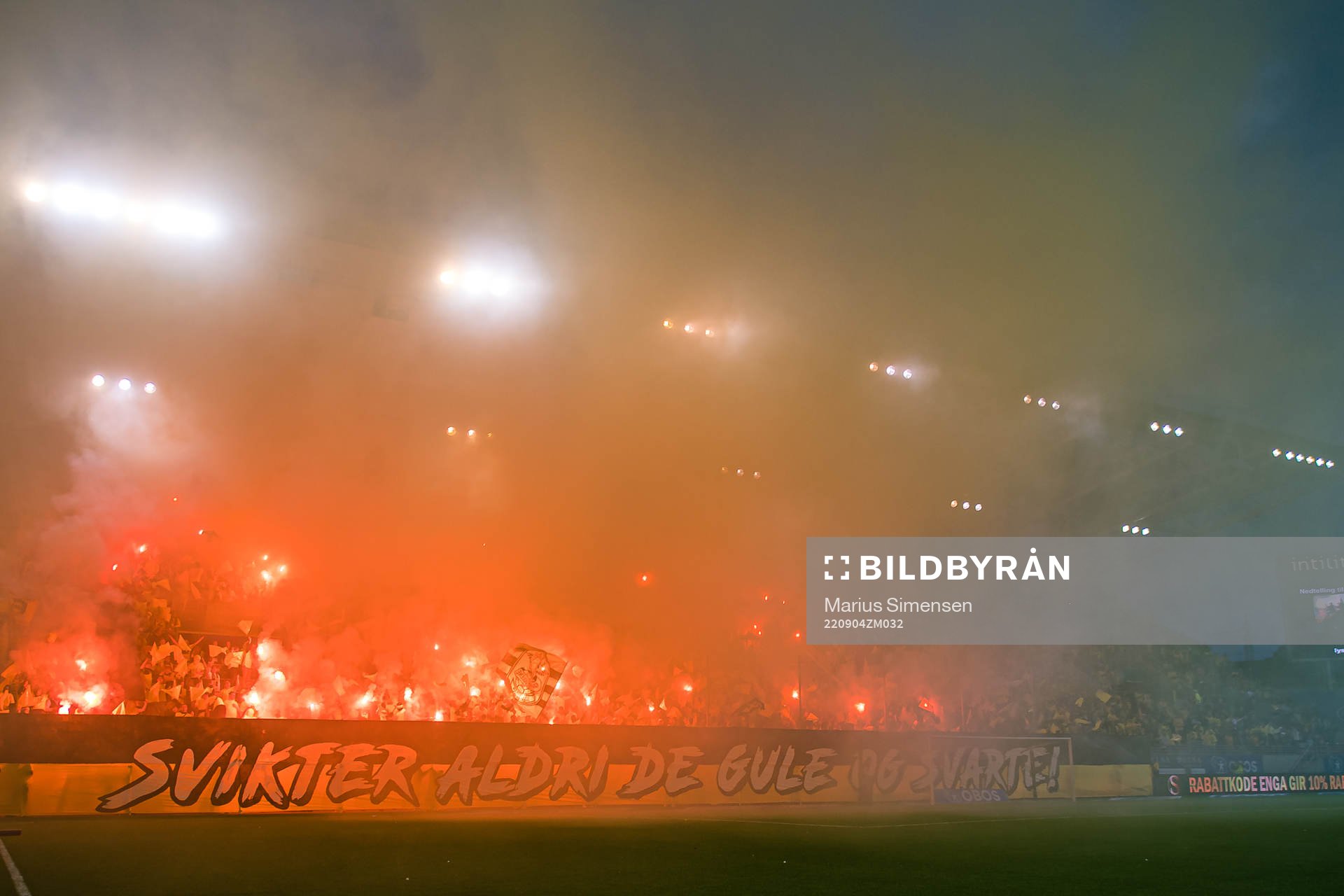 Spectators in the stands ahead of the Eliteserien match between Vålerenga and Lillestrøm on September 4, 2022 in Oslo.