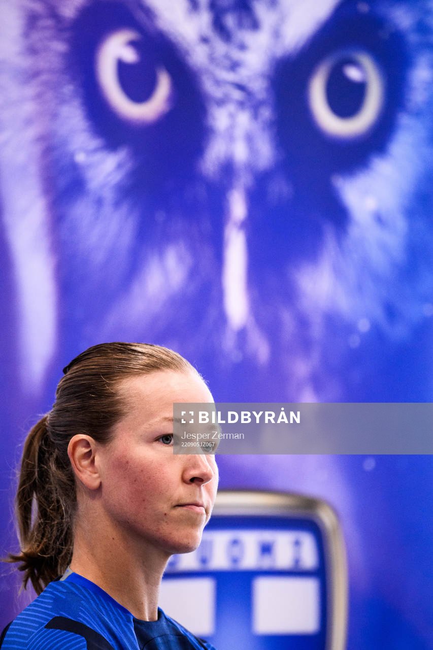 goalkeeper Tinja-Riikka Korpela of Finland's women's national team at a press conference ahead of a training session on September 5, 2022 in Tampere.