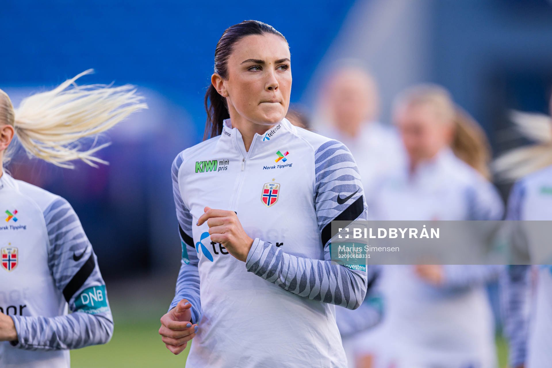 Ingrid Syrstad Engen of Norway warms up