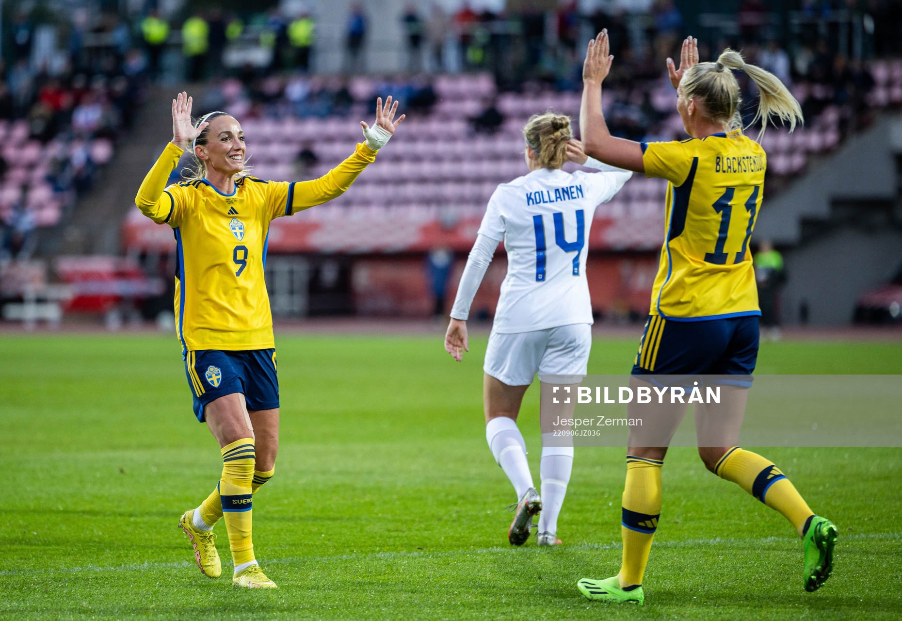 Kosovare Asllani and Stina Blackstenius of Sweden celebrate