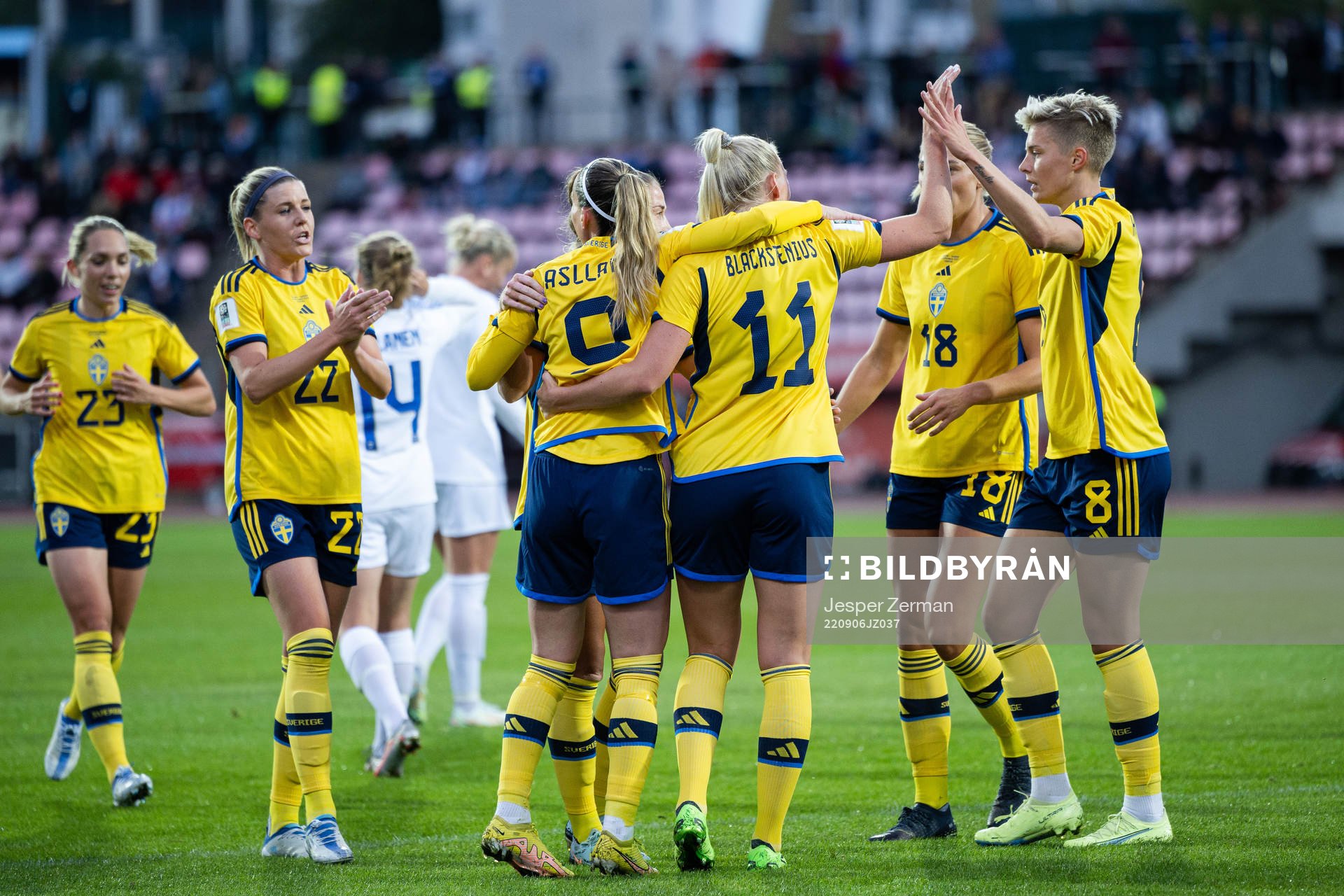 Kosovare Asllani and Stina Blackstenius of Sweden celebrate