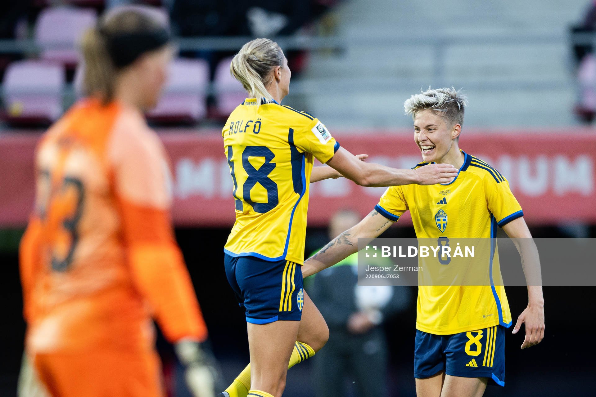 Fridolina Rolfö and Lina Hurtig of Sweden celebrate the