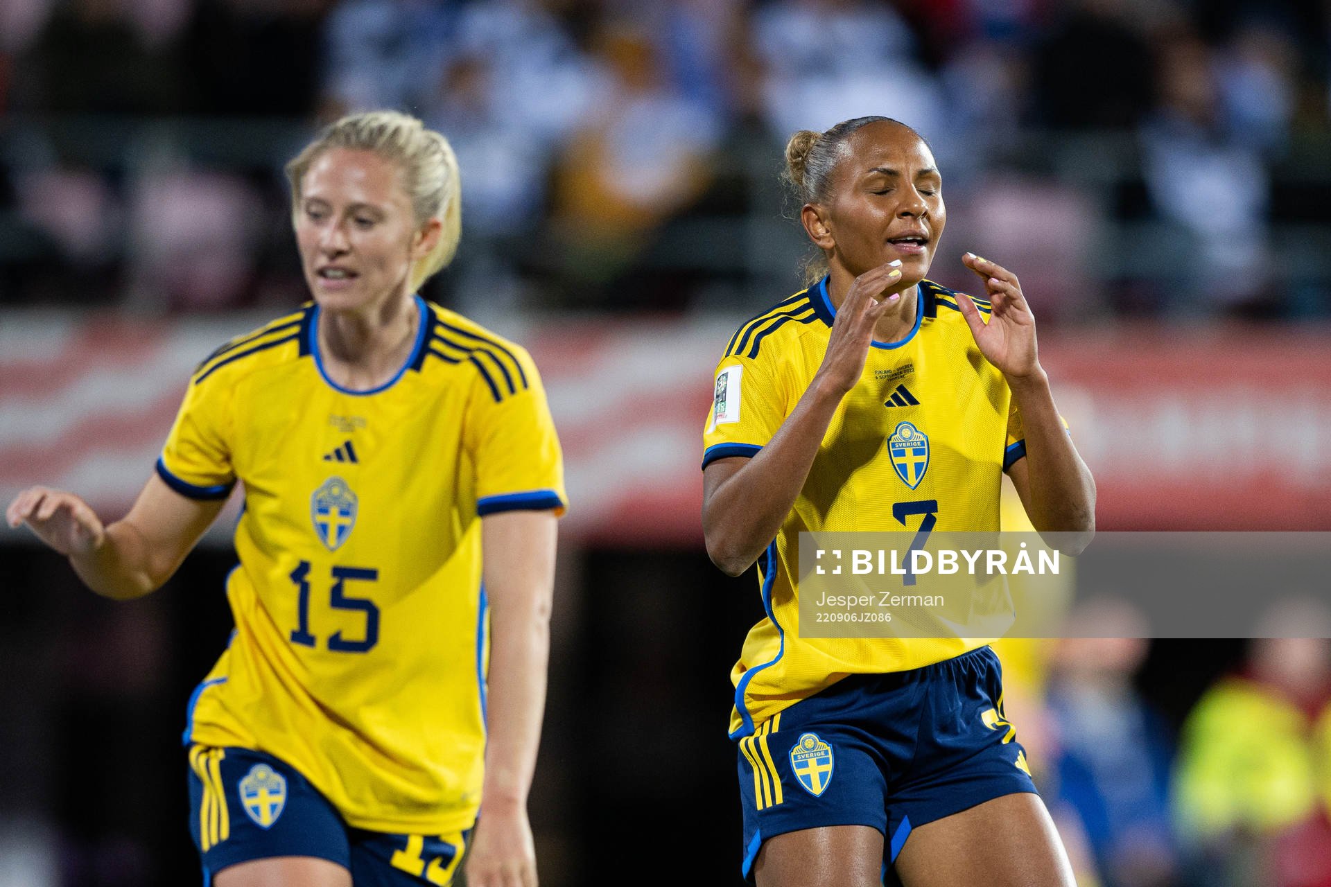 Rebecka Blomqvist and Madelen Janogy of Sweden look dejected