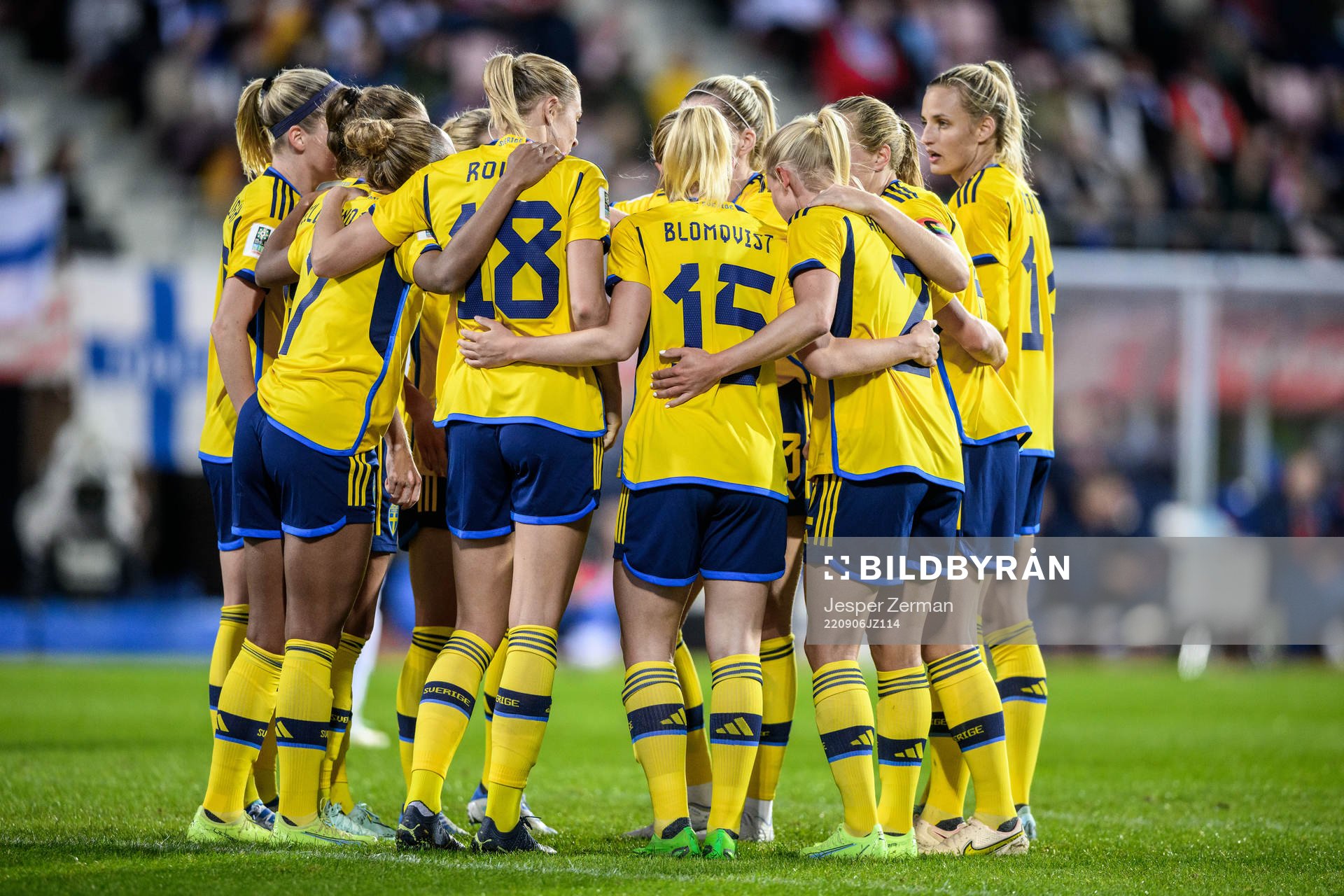 Rebecka Blomqvist of Sweden celebrate with teammates