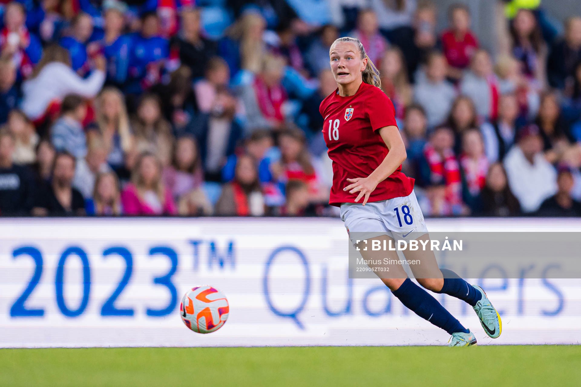 Frida Leonhardsen Maanum of Norway during FIFA Women's World Cup Qualifier football match between Norway and Albania on September 6, 2022 in Oslo.