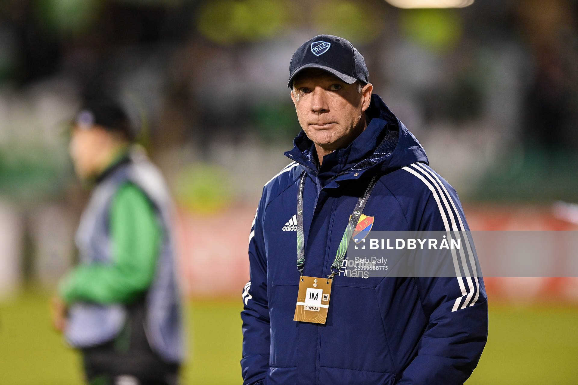 Head coach Kim Bergstrand of Djurgården during the UEFA Conference League group match between Shamrock Rovers and Djurgården on September 8, 2022 in Dublin.