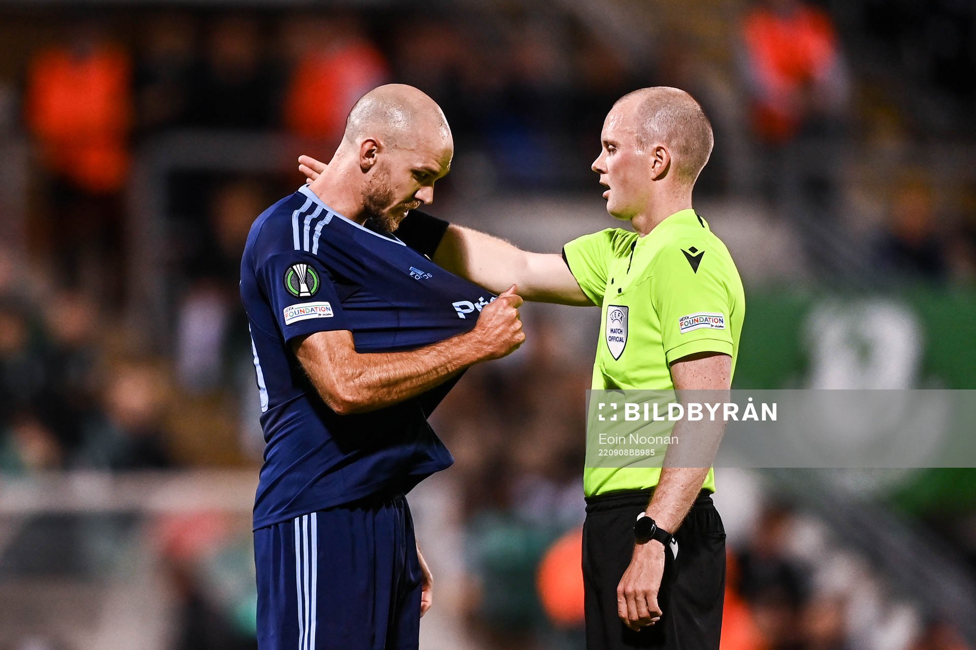 Marcus Danielson of Djurgården and Referee Ivar Orri