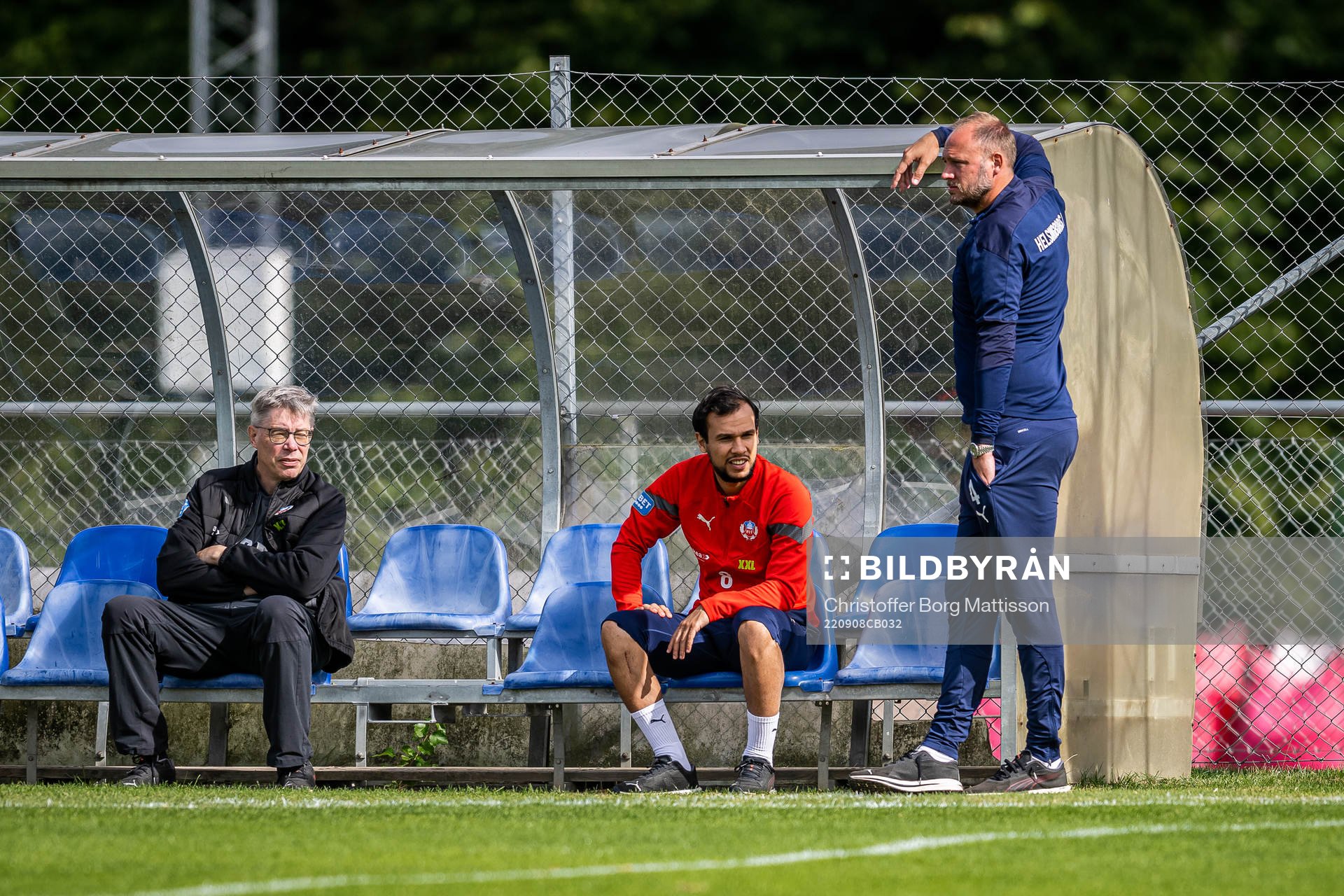 Dale Reese, Sumar Almadjed och sportchef Andreas Granqvist under en träning med Helsingborg den 8 september 2022 i Helsingborg.