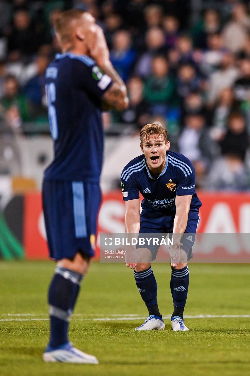 Hampus Finndell of Djurgården reacts towards Victor
