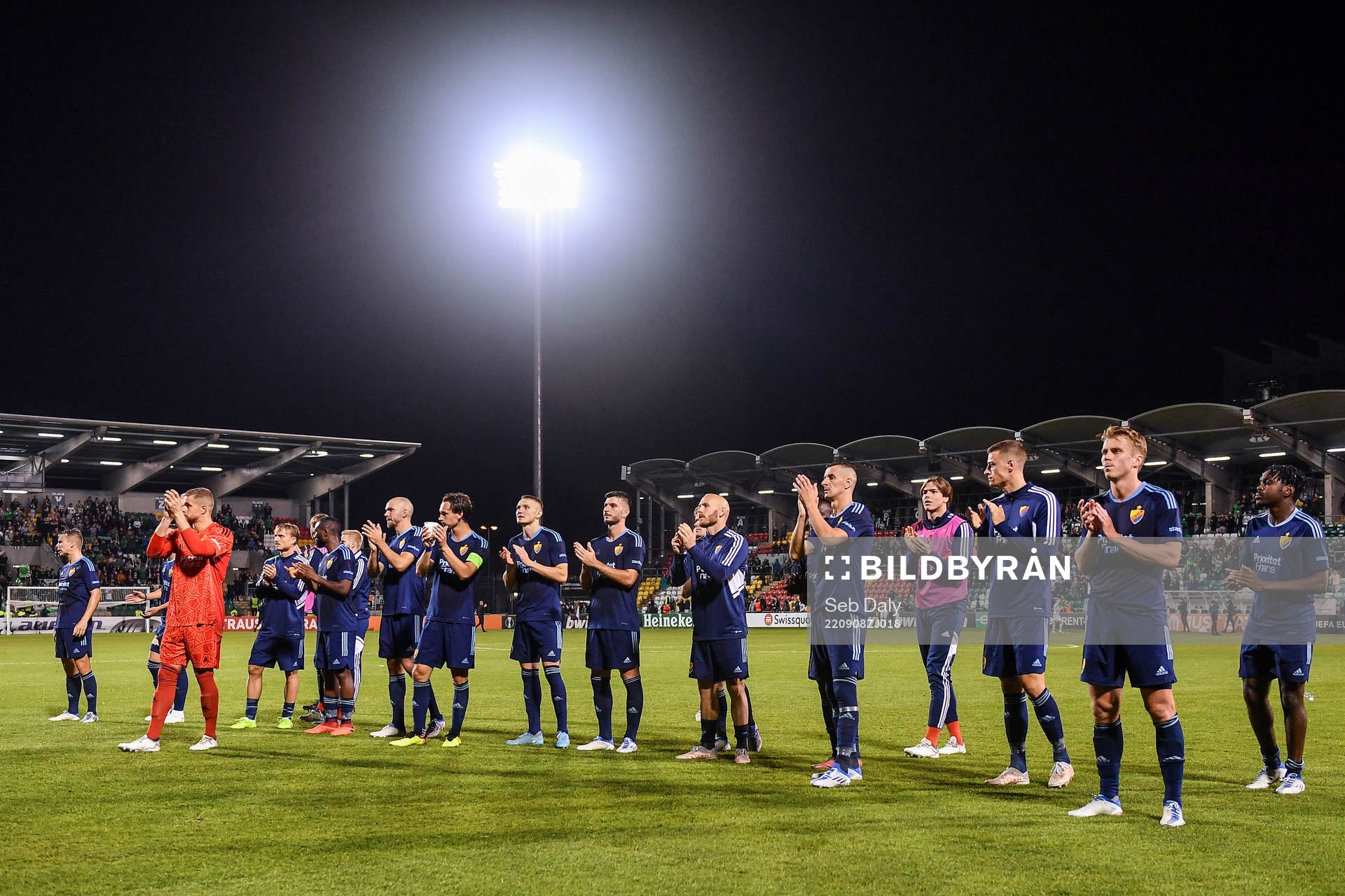 Players of Djurgården after the UEFA Conference League group match between Shamrock Rovers and Djurgården on September 8, 2022 in Dublin.