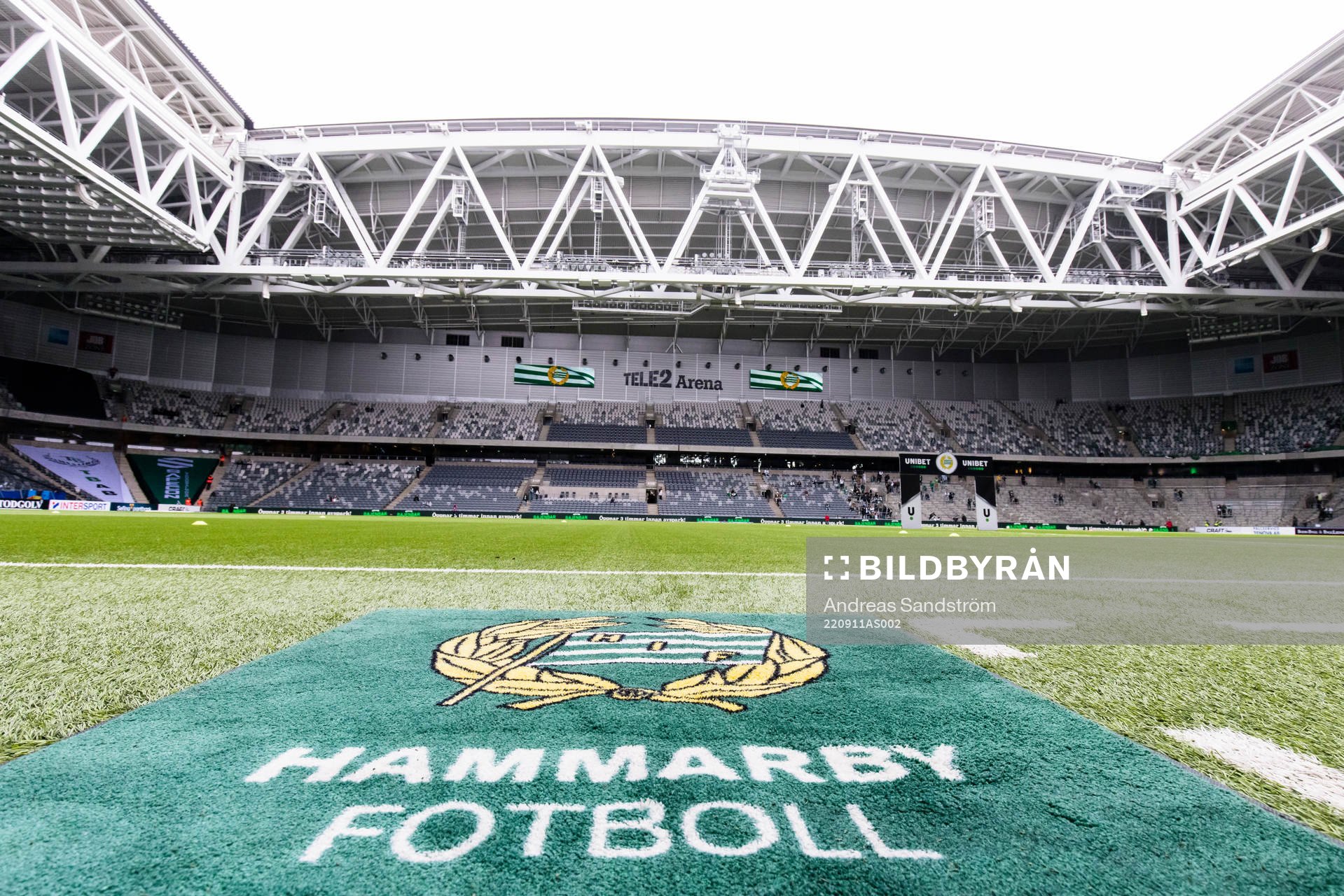 Matta med Hammarbys logo på konstgräset