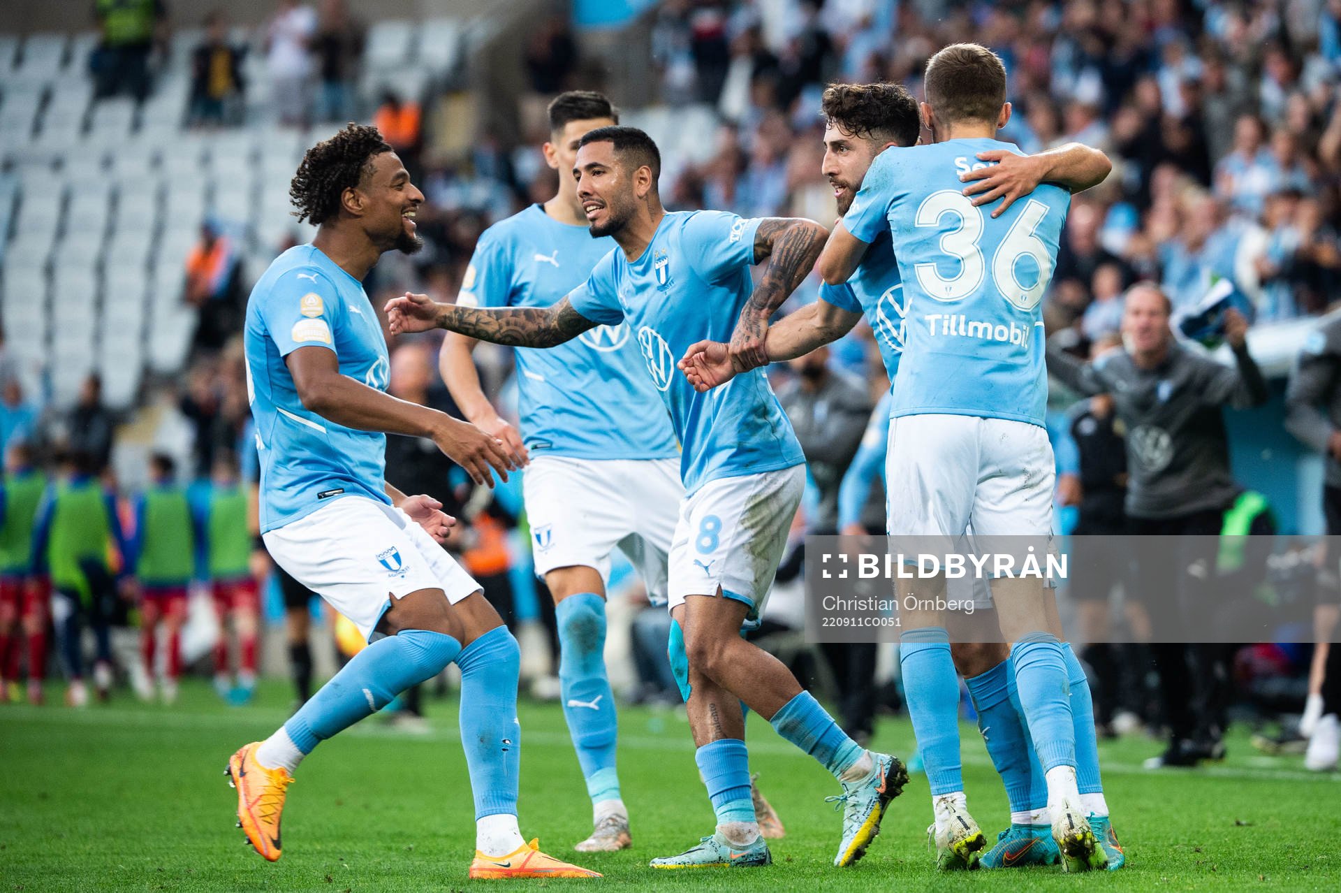 Malmö FFs Moustafa Zeidan jublar med lagkamrater