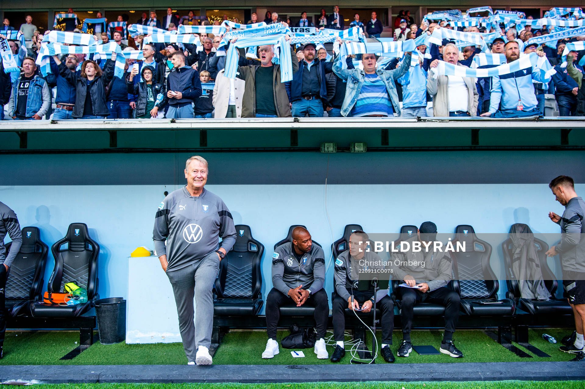 Malmö FFs tränare Åge Hareide innan fotbollsmatchen i Allsvenskan mellan Malmö FF och IFK Norrköping den 11 september 2022 i Malmö.