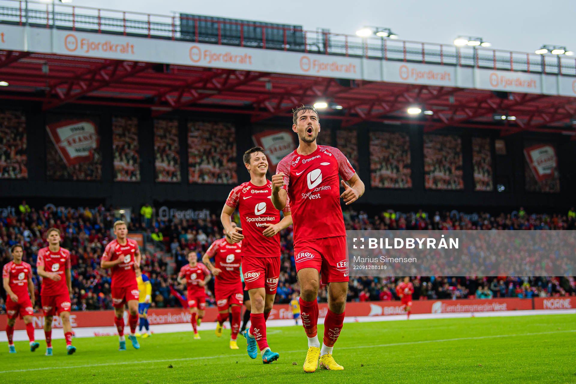 Fredrik Pallesen Knudsen of Brann celebrates