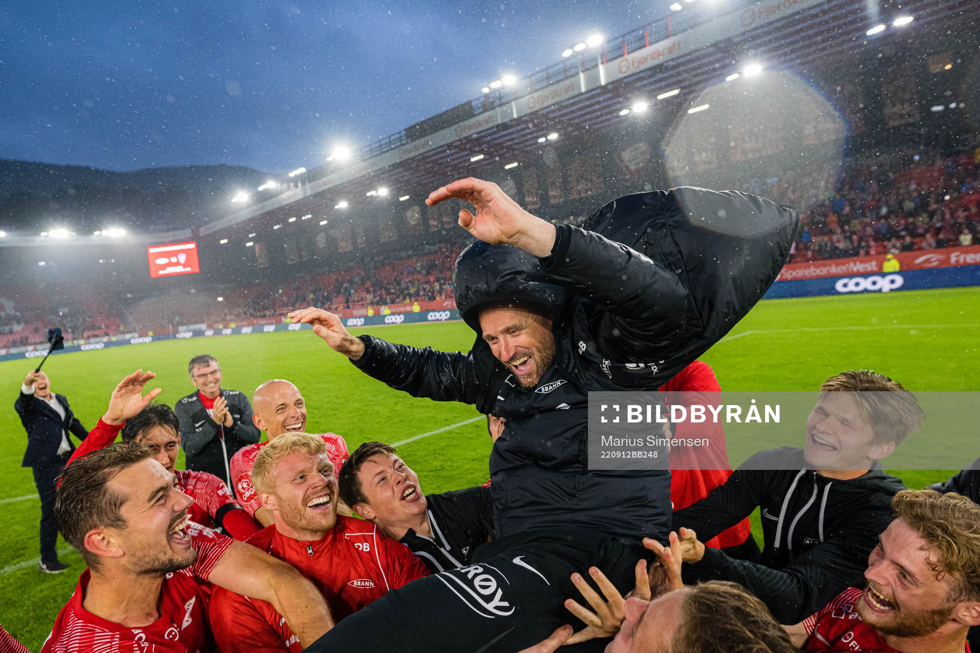 Eirik Horneland, head coach of Brann, celebrates