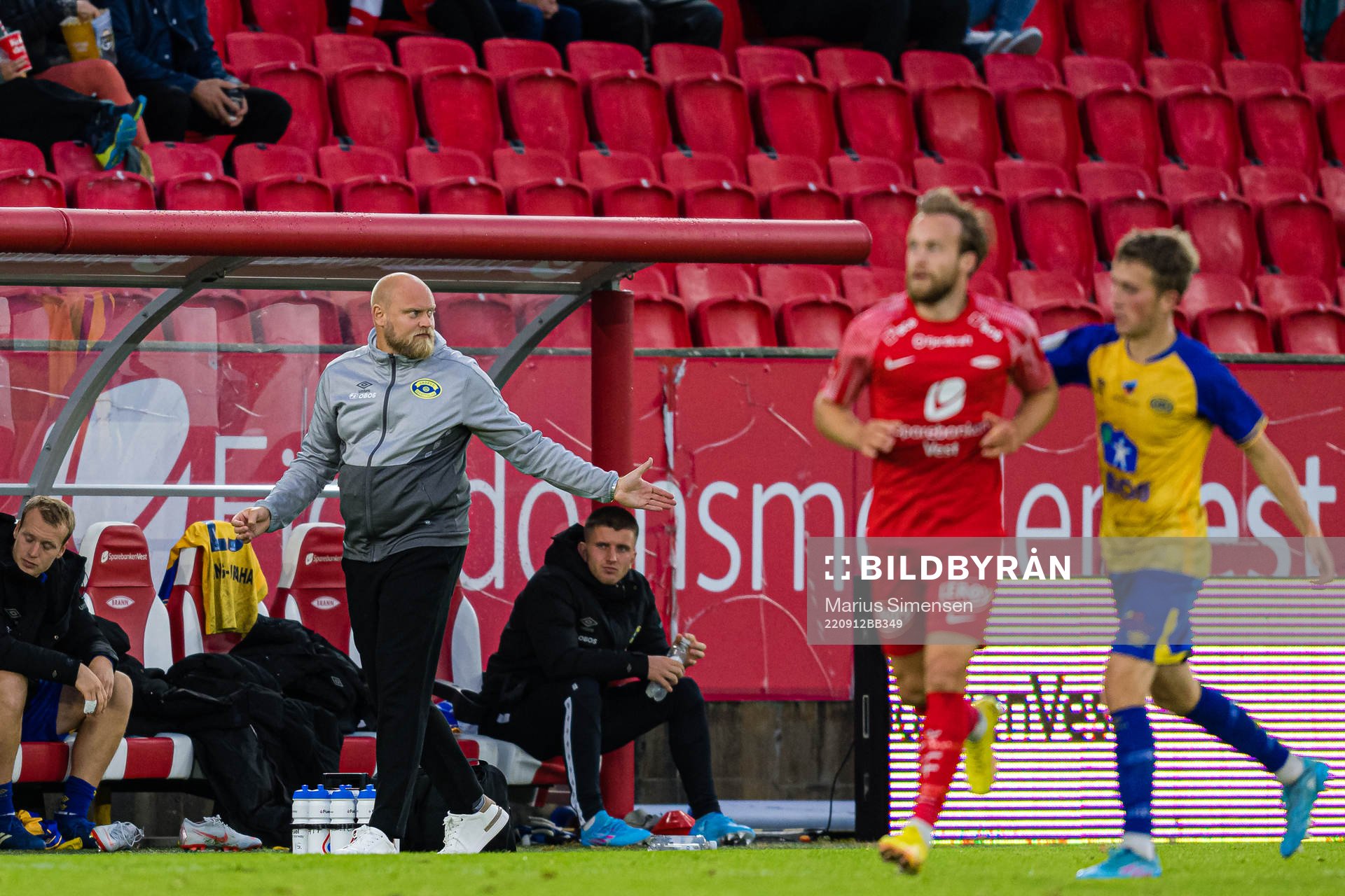 Jonas Framnes Rygg, head coach of Grorud, during the OBOS-ligaen match between Brann and Grorud on September 12, 2022 in Bergen.
