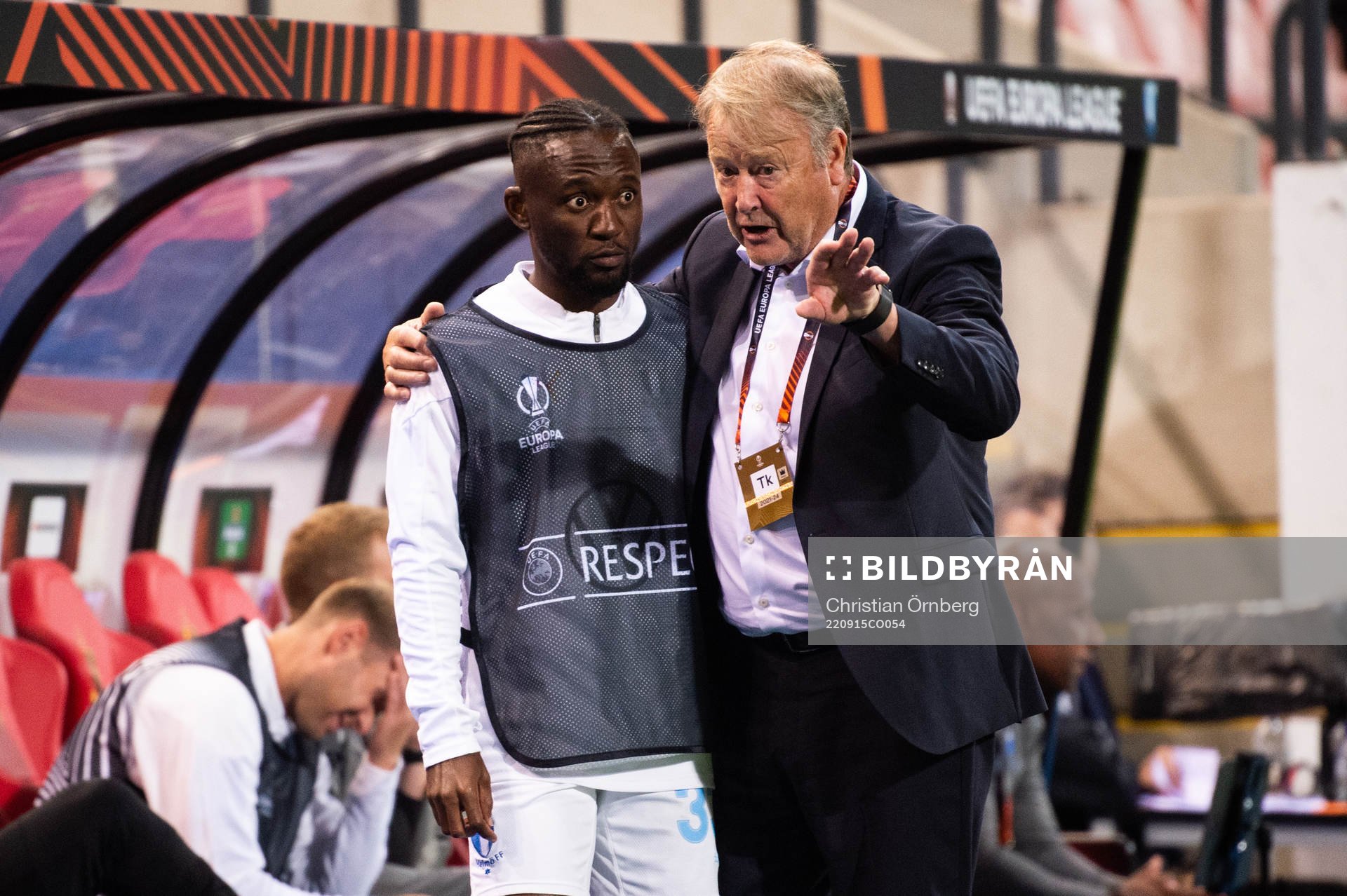 Mohamed Buya Turay and head coach Åge Hareide of Malmö FF