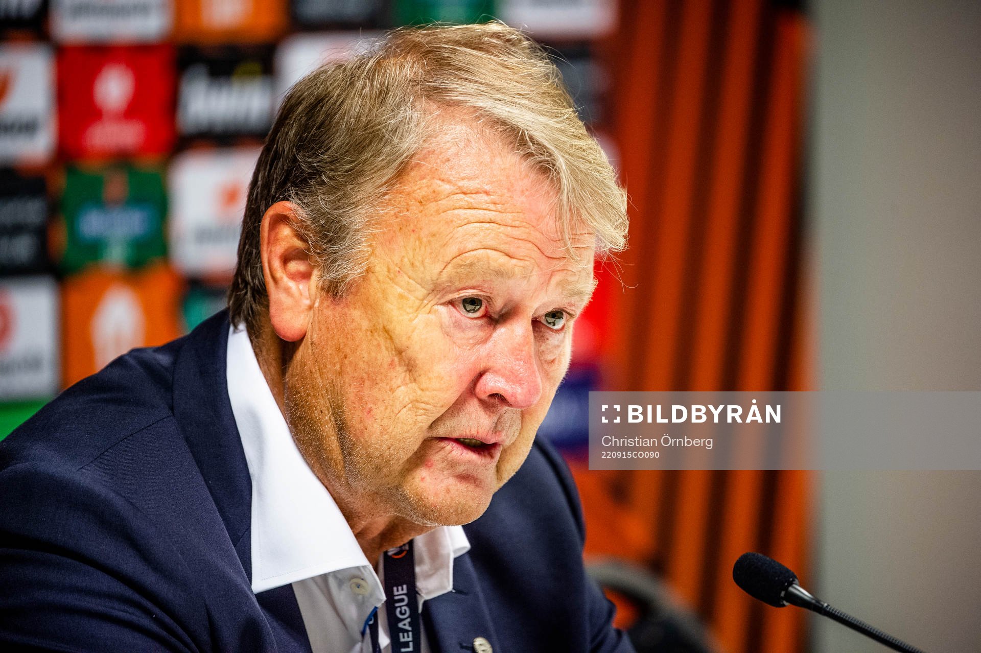 Head coach Åge Hareide of Malmö FF on a press conference after the UEFA Europa League match between Royale Union Saint-Gilloise and Malmö FF on September 15, 2022 in Leuven.