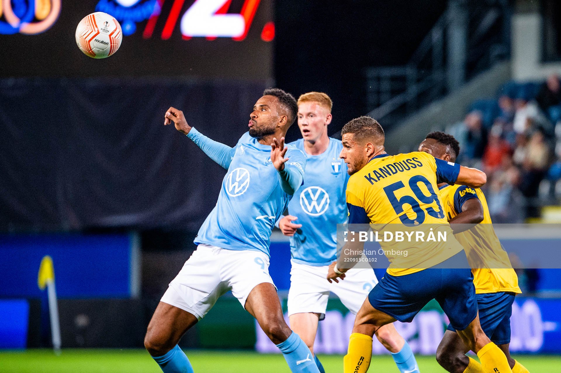 Isaac Kiese Thelin and Hugo Larsson of Malmö FF and