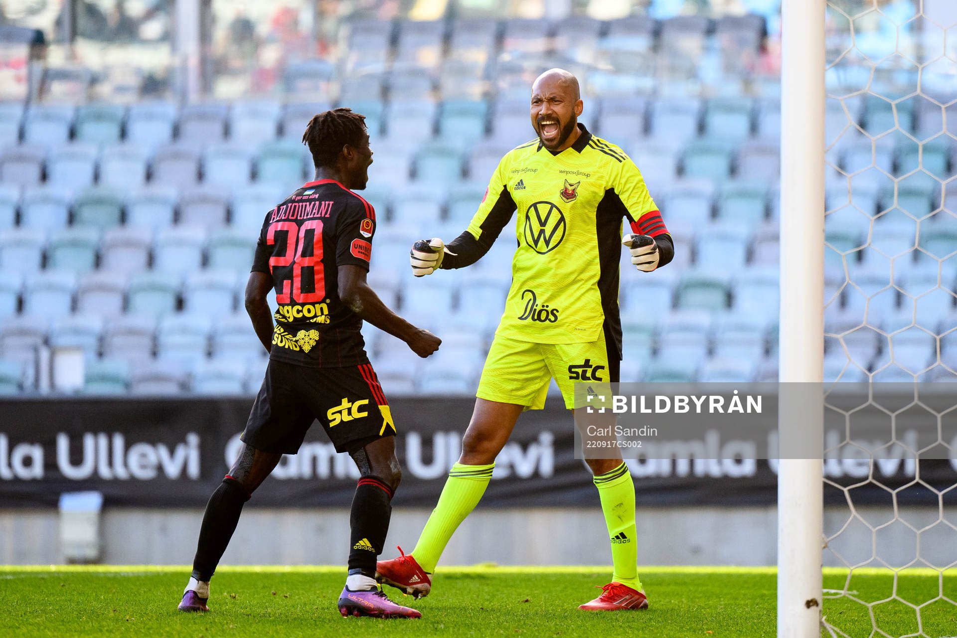 Östersunds Aly Keita jublar efter fotbollsmatchen i Superettan mellan Örgryte och Östersund den 17 september 2022 i Göteborg. 
